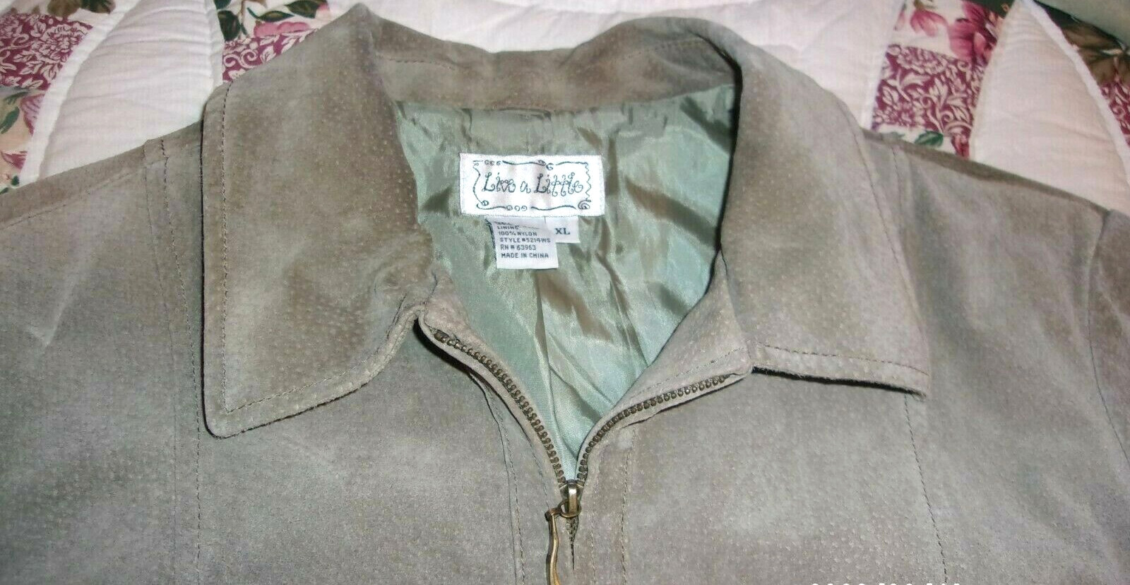 VTG? LIVE A LITTLE MOSS GREEN SUEDE LEATHER JACKET ZIP FRONT L SLEEVES XL WOMEN