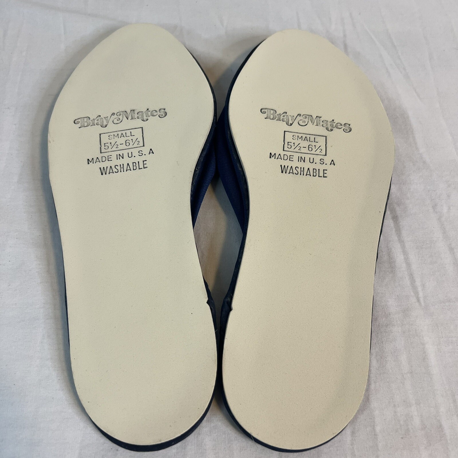 Bray Mates Slip-On Satin Slipper Bedroom Shoes Sz 6 Never Worn USA Navy Blue