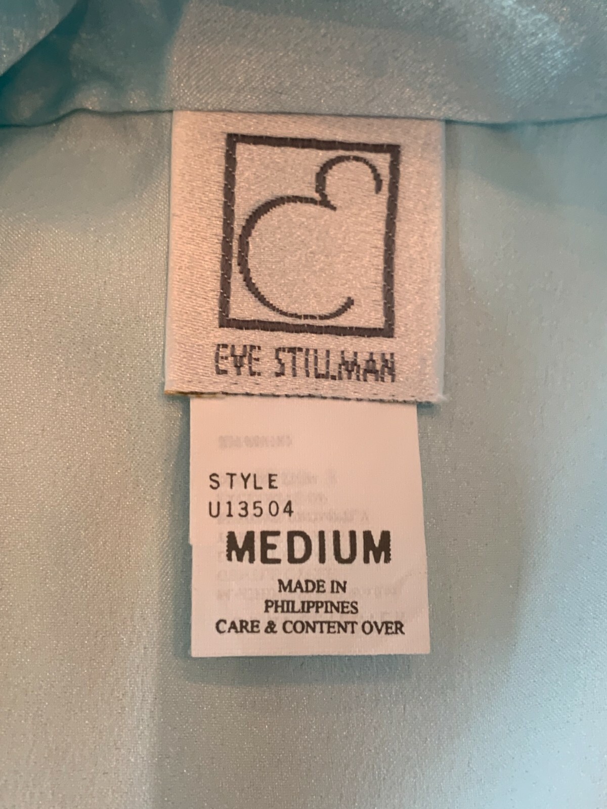 Vtg Eve Stillman Silky Soft Satin Button Front Long Sleeve Sleep Shirt Blue M