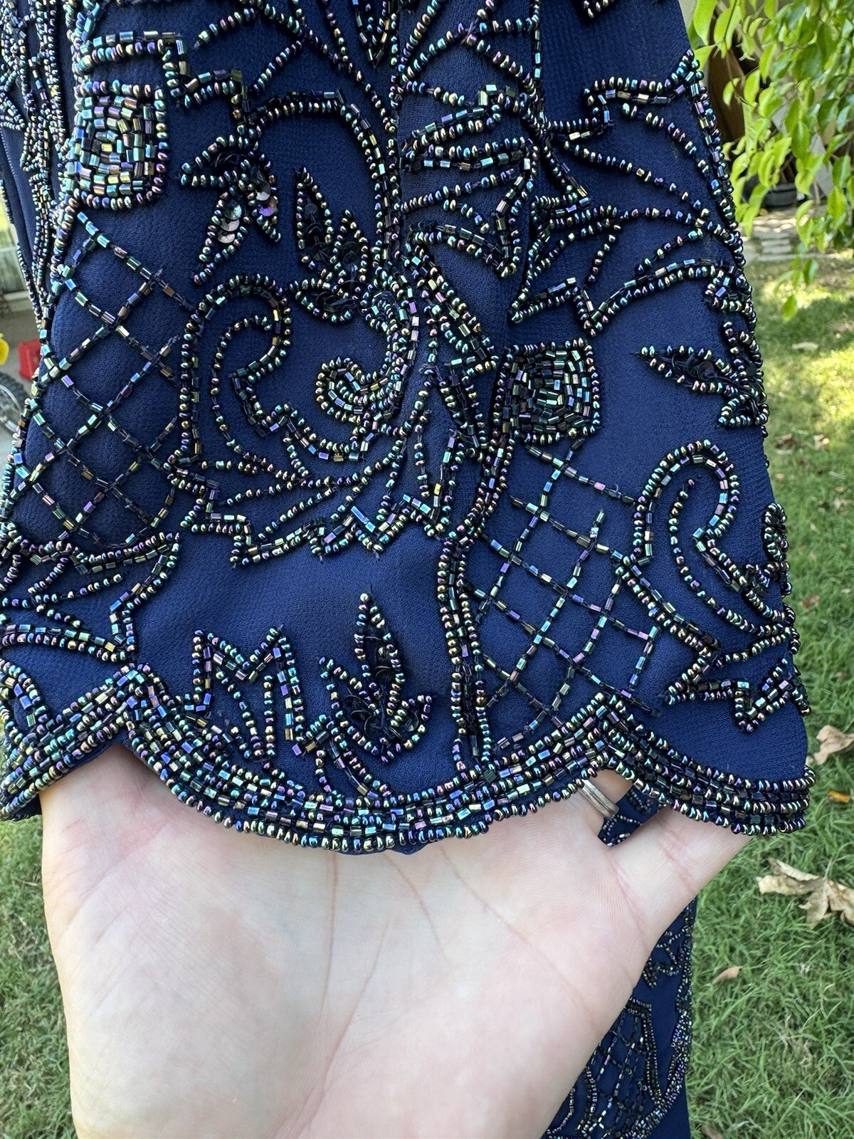 vtg 80/90’s Channa Navy Blue Beaded Mother Of Bride Dress L/XL Chiffon Wedding