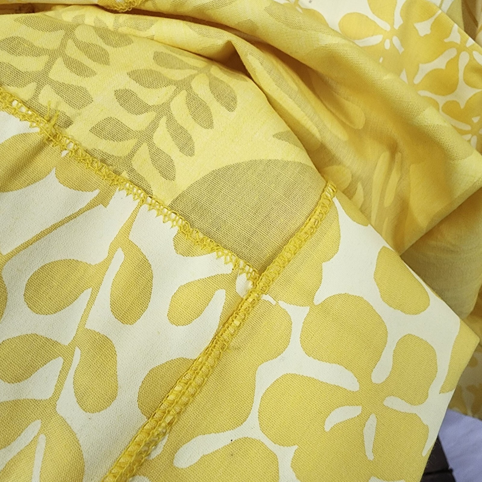 Ruth Clarage 1960s Vintage hand painted yellow floral long sleeve belted dress