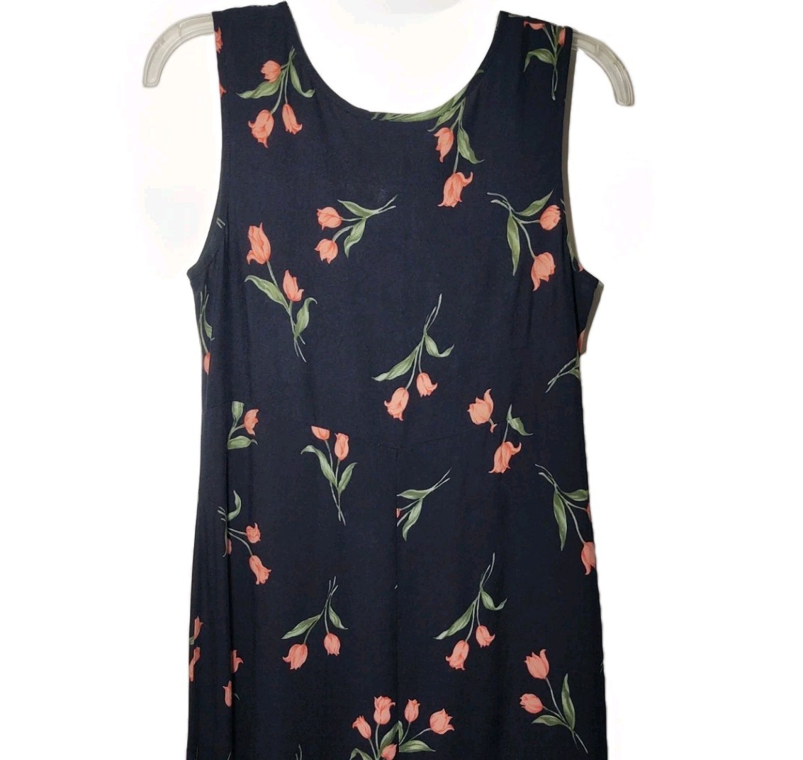 VINTAGE 90’s Molly Malloy 10P Calla Lily Floral Black Coral/Pink Maxi Dress Y2K
