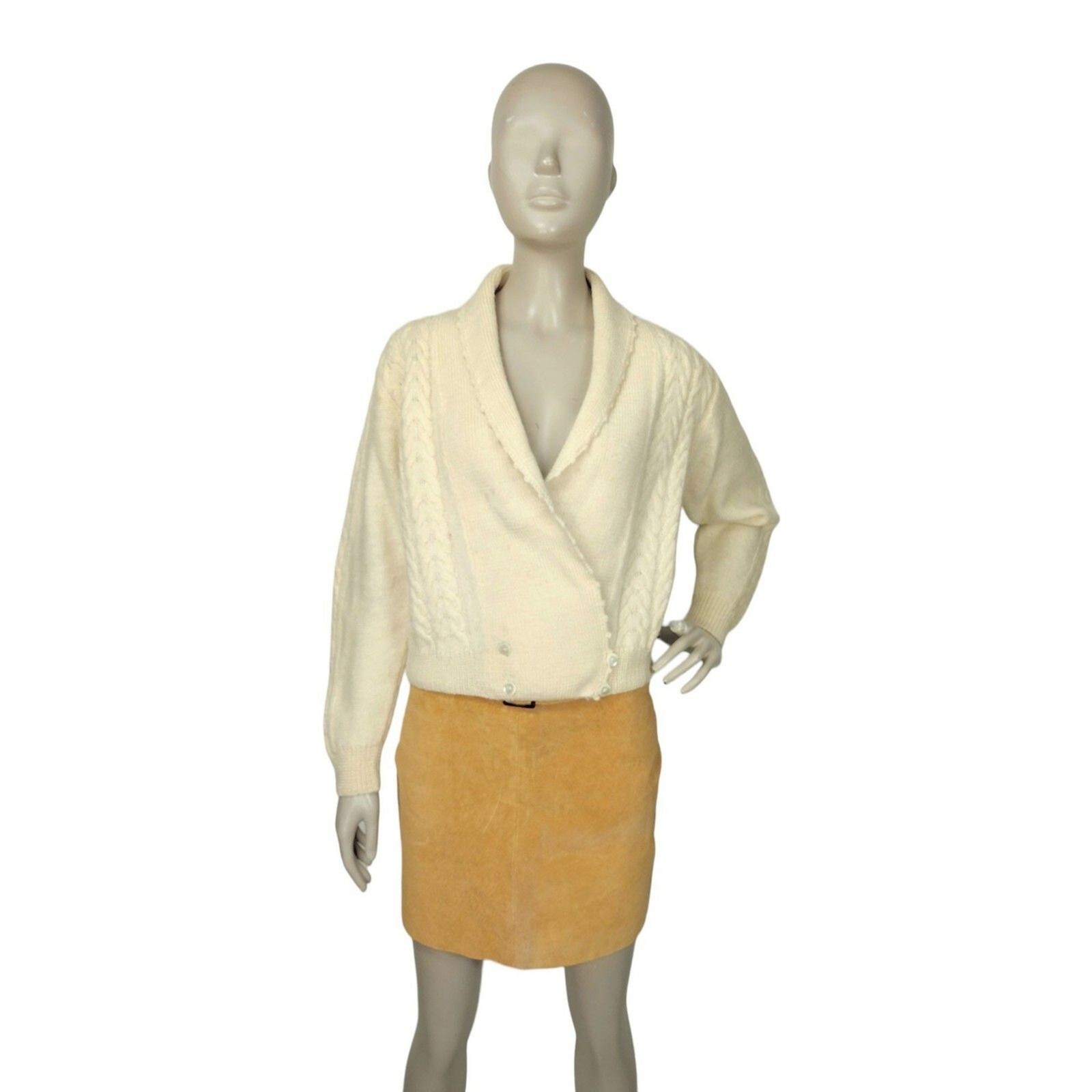 Vintage 70s Alpenblick Alpaca Wool Blend Cable Knit Shawl Neck Surplice Cardigan