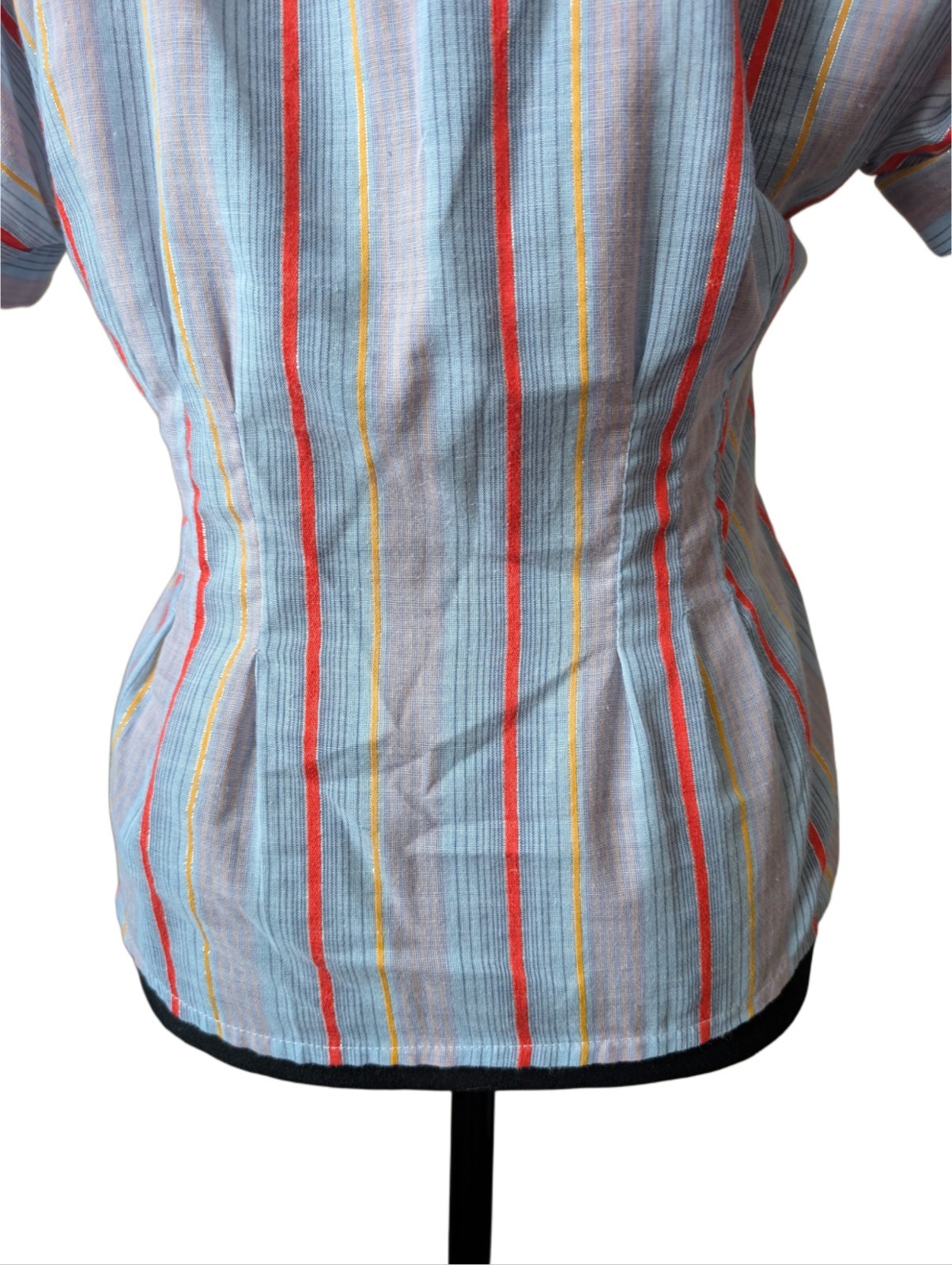 Vintage You Babes Striped Buttoned Blouse Short Sleeved Cuffed Size M