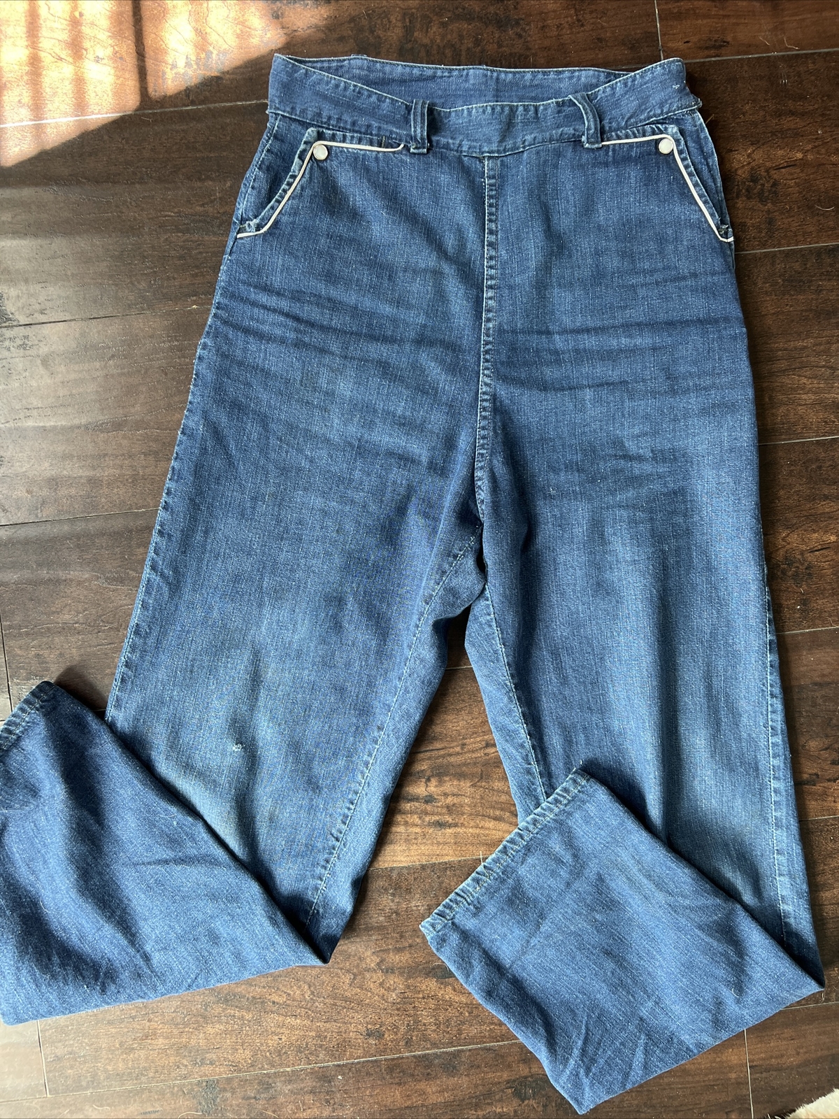 Vtg 40/50’s RANCH CRAFT Side Zipper Sanforized Western Jeans Pearl Snaps S/M