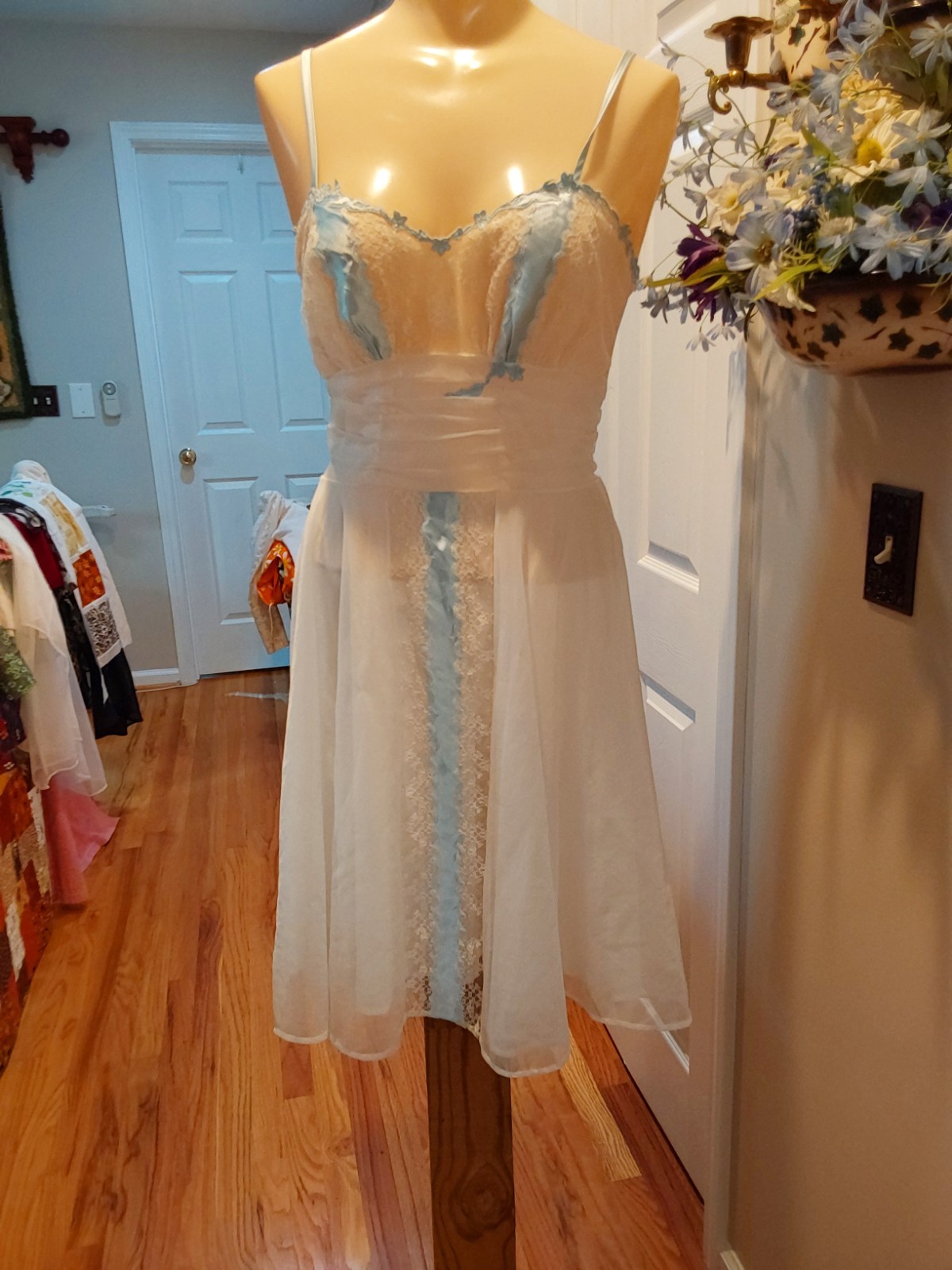 Vintage ’50s Custom Made French Peignoir Nightgown Robe Set Sheer