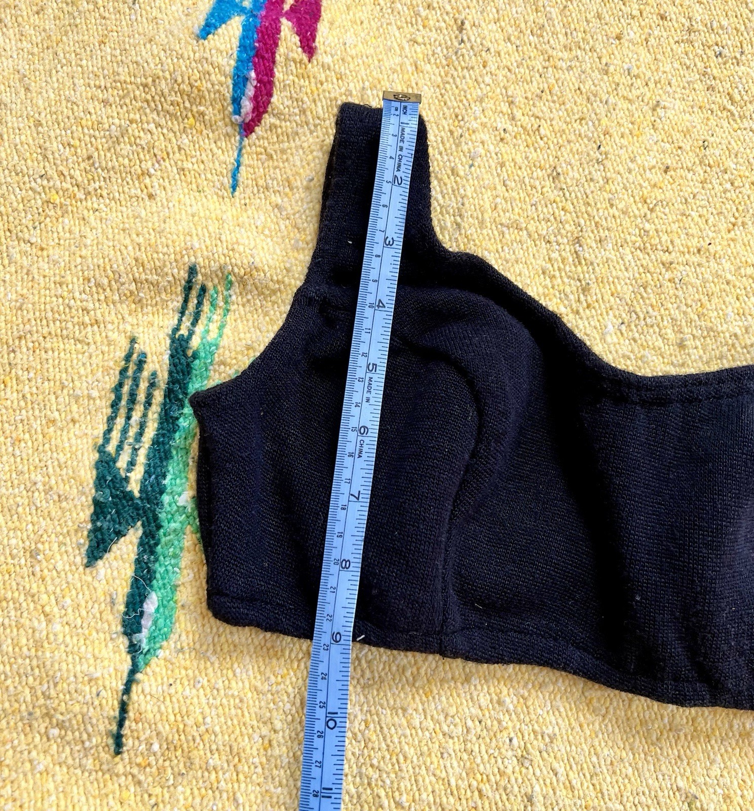 Black Terry Cloth Bikini Swimsuit Checked Waistband 1960s Vintage