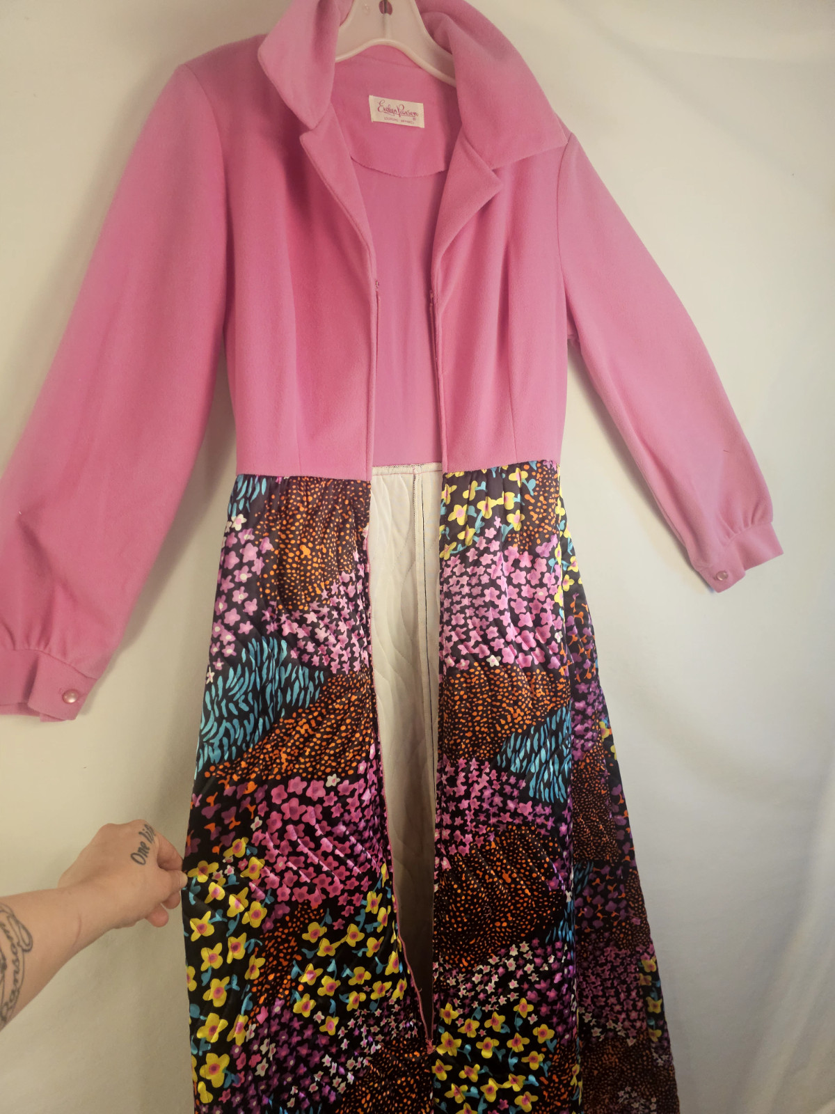 Evelyn Pearson Vintage Lounging Dress 1970s Pink and Floral Maxi Unique