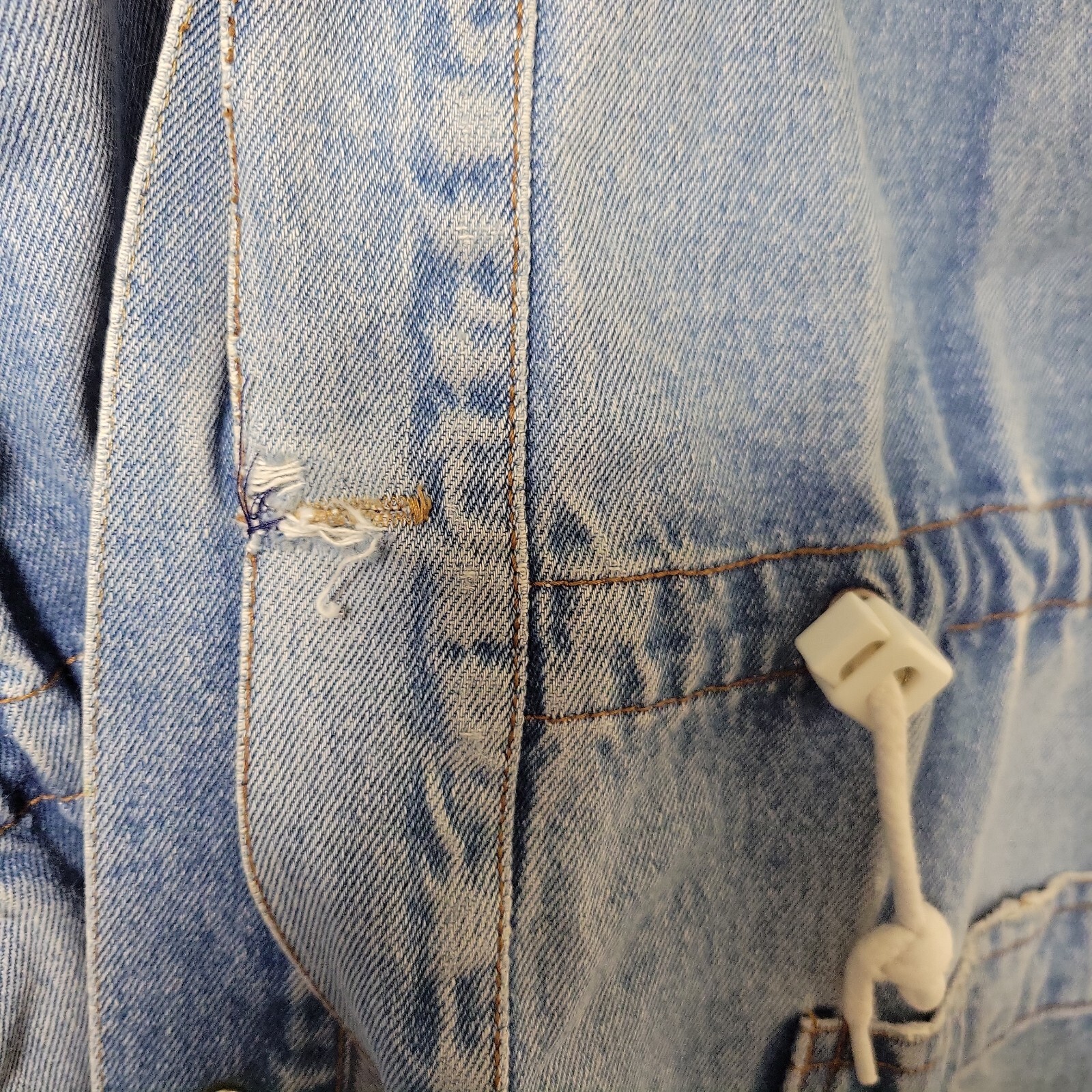 VTG ANDY JOHNS Denim Jacket Drawstring Hooded Grunge 90s 80s Light Wash READ