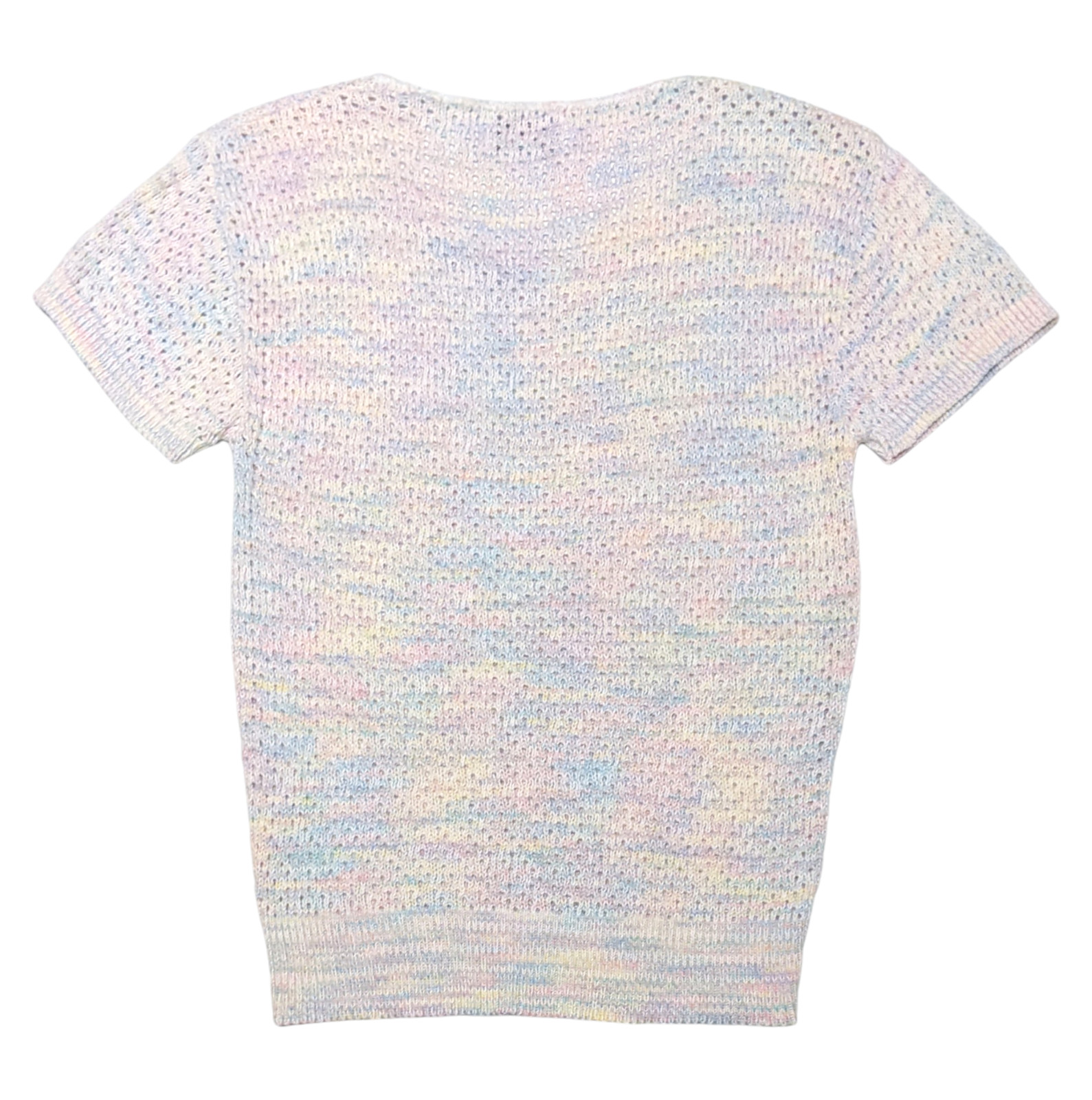 Vintage 1980s Activair Rainbow Pastel Knit Short Sleeve Sweater Womens XS Preppy
