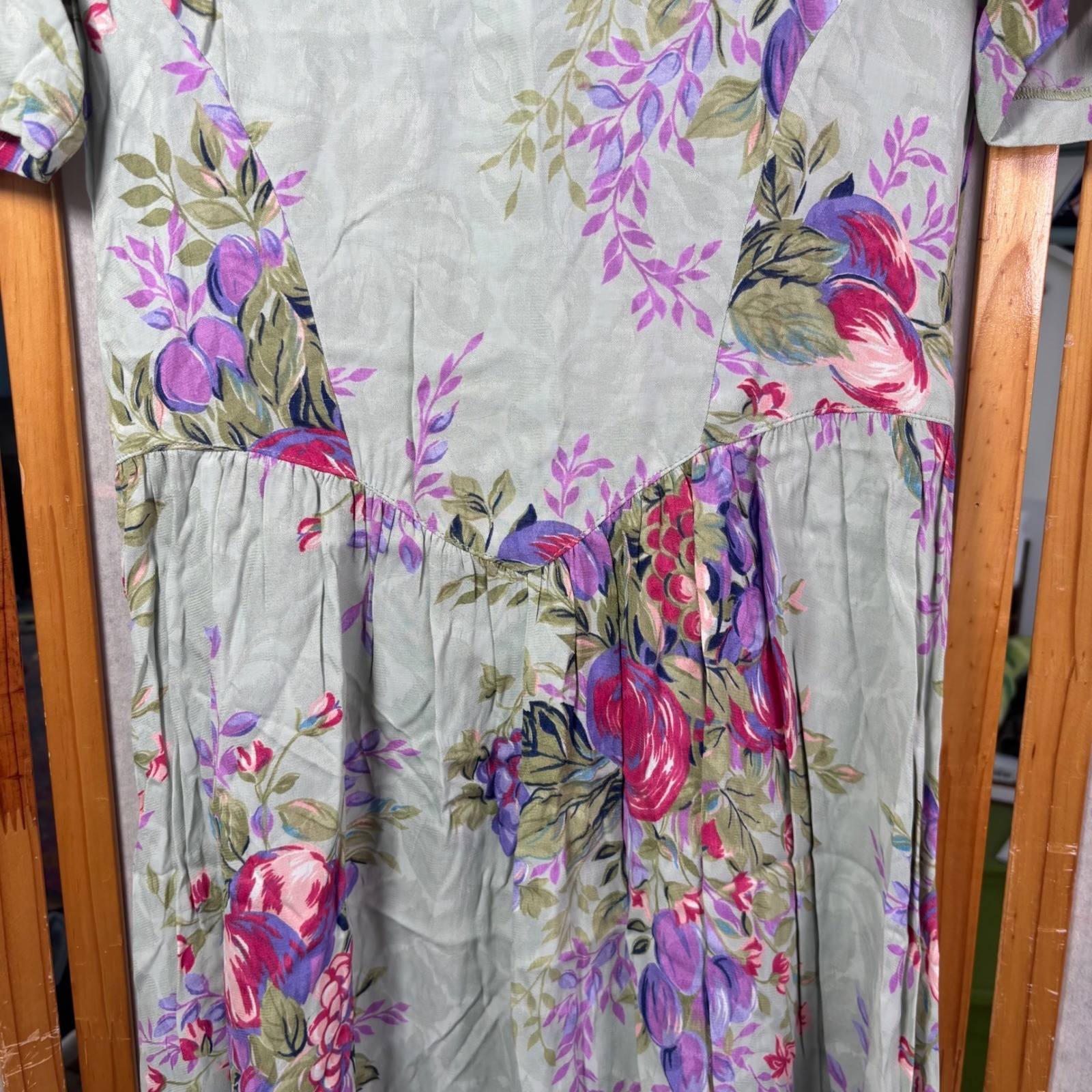 Jane Schaffhausen Belle France VTG Floral Rayon Dress Sage Green 6 Peony Garden