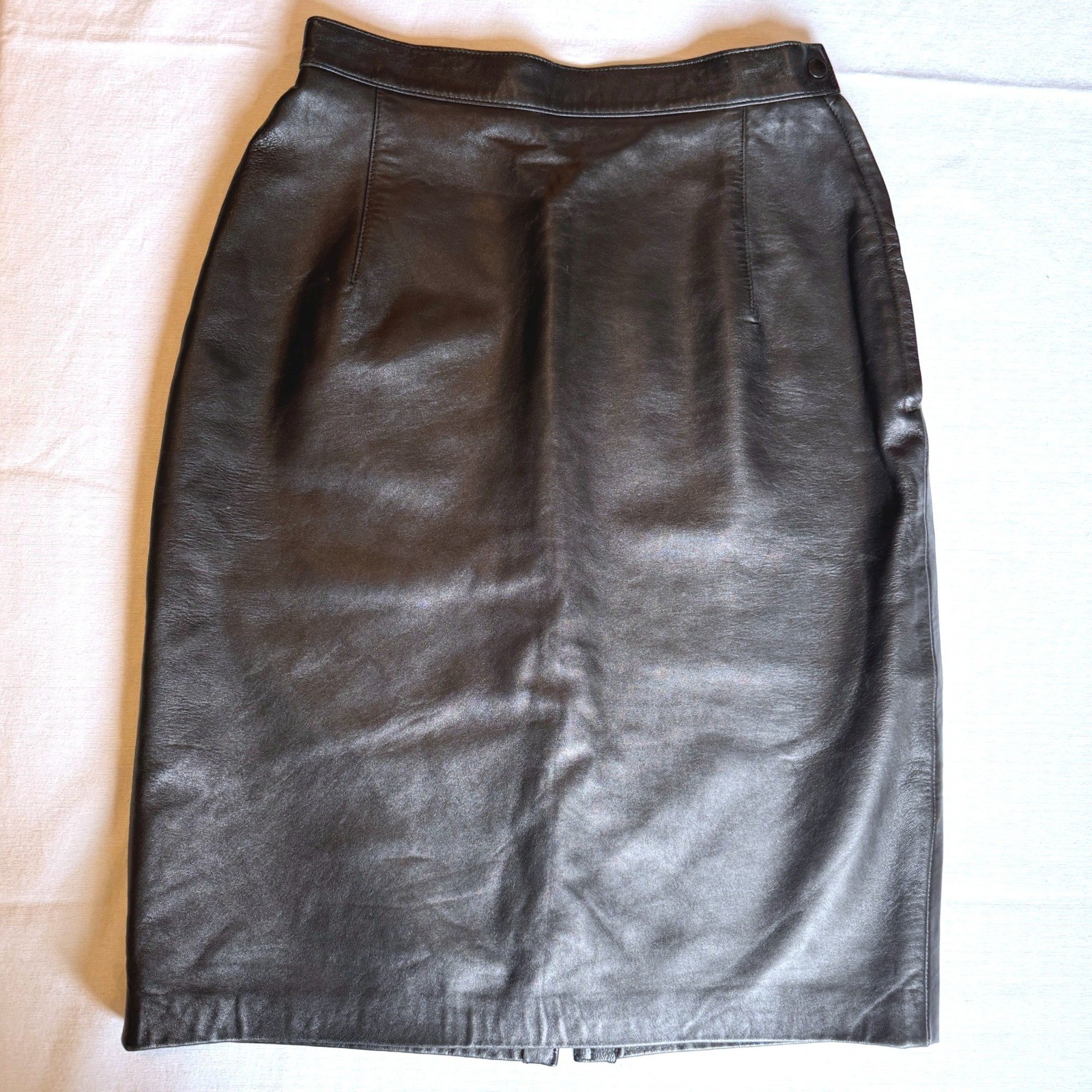 Vintage Maxima Design Studio Black Leather Pencil Skirt USA High Waist Lined