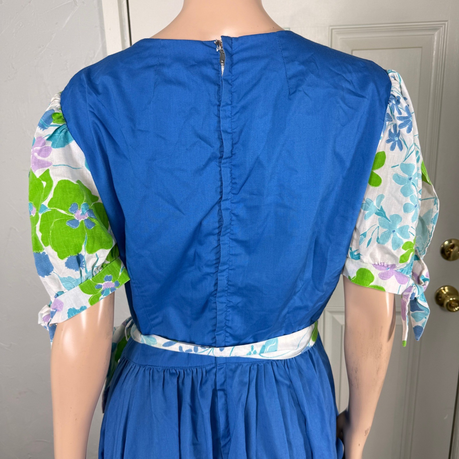 Vintage 60s 70s Women’s Dress Cotton Floral Tie Square Dance Party BB18
