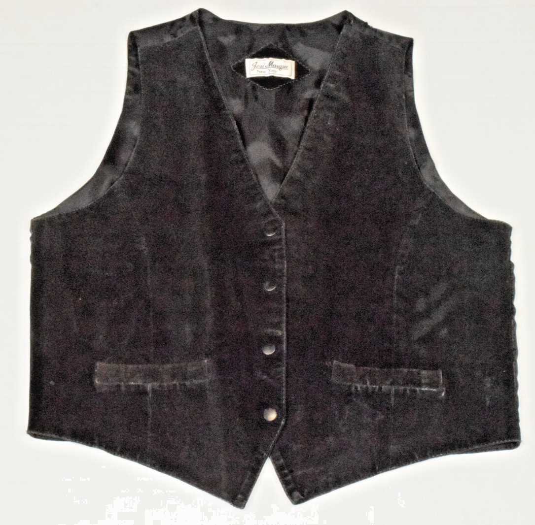 Vintage Suede Leather Vest Jeri Marque NY Size L 80s Classic Black Snap Front