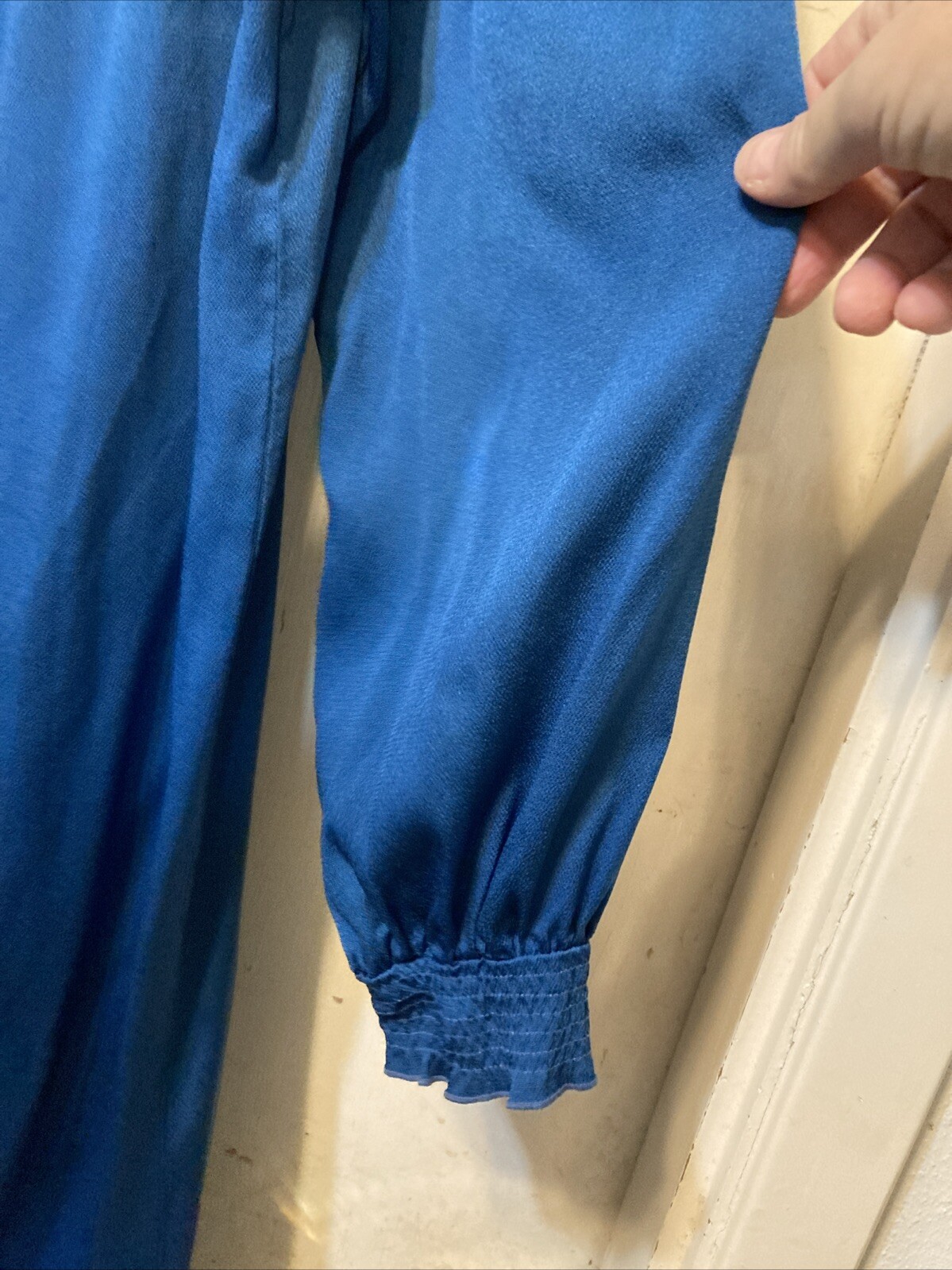LF Petite Vintage Teal Rayon Dress Puff Sleeve 70s Women’s 14