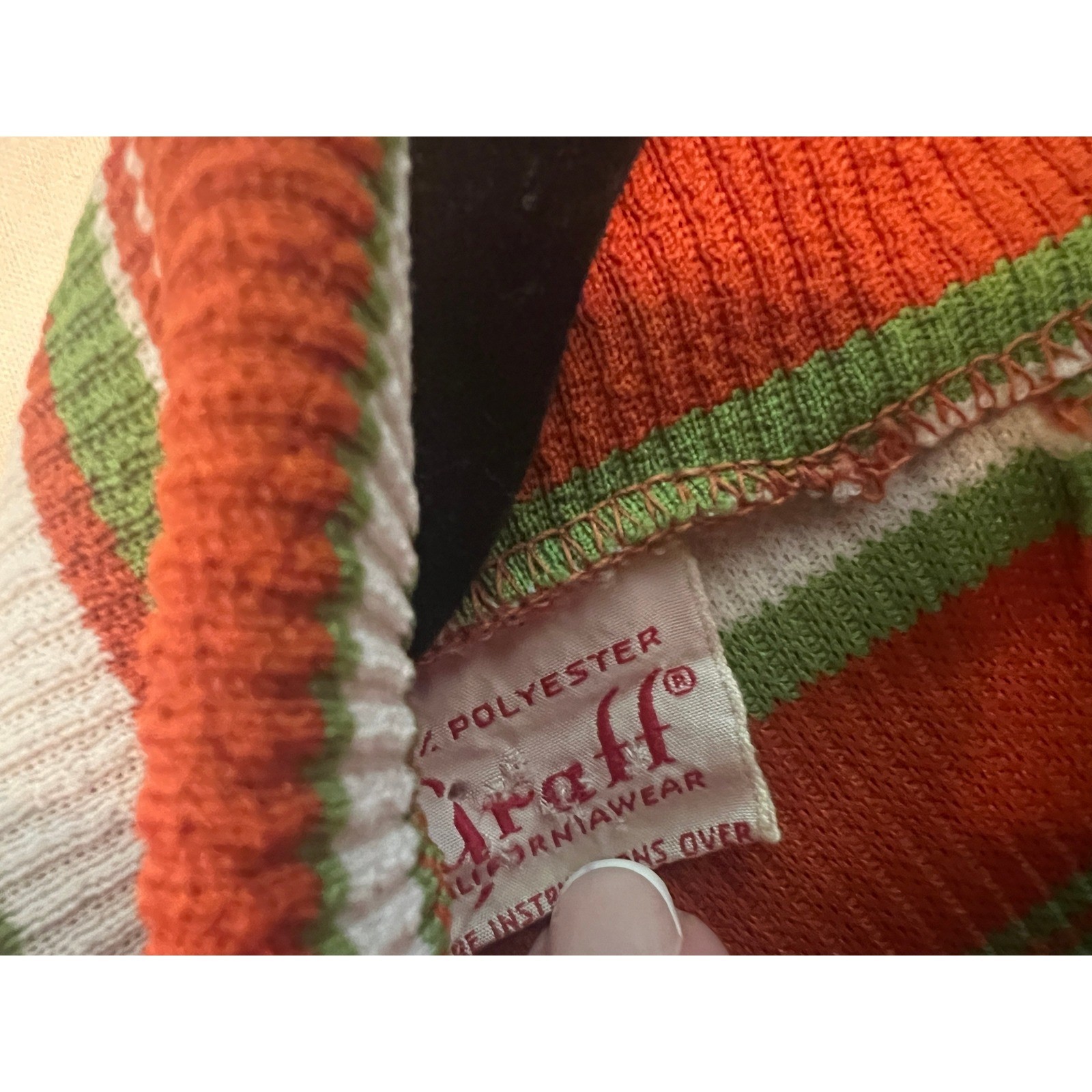 Vintage Mock Turtleneck Top M Striped 1970s Zip Ribbed Knit Poly Orange Green