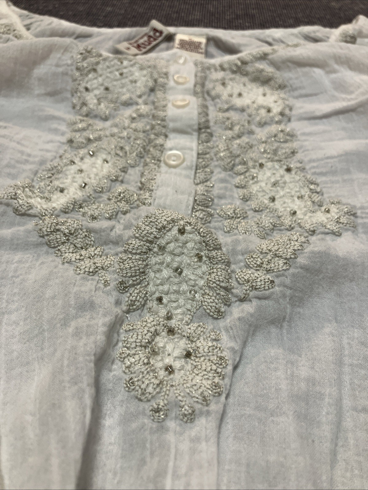 Mudd Y2K Women’s 3/4 Sleeve Shirt Size L White Button Front 100% Cotton Vintage