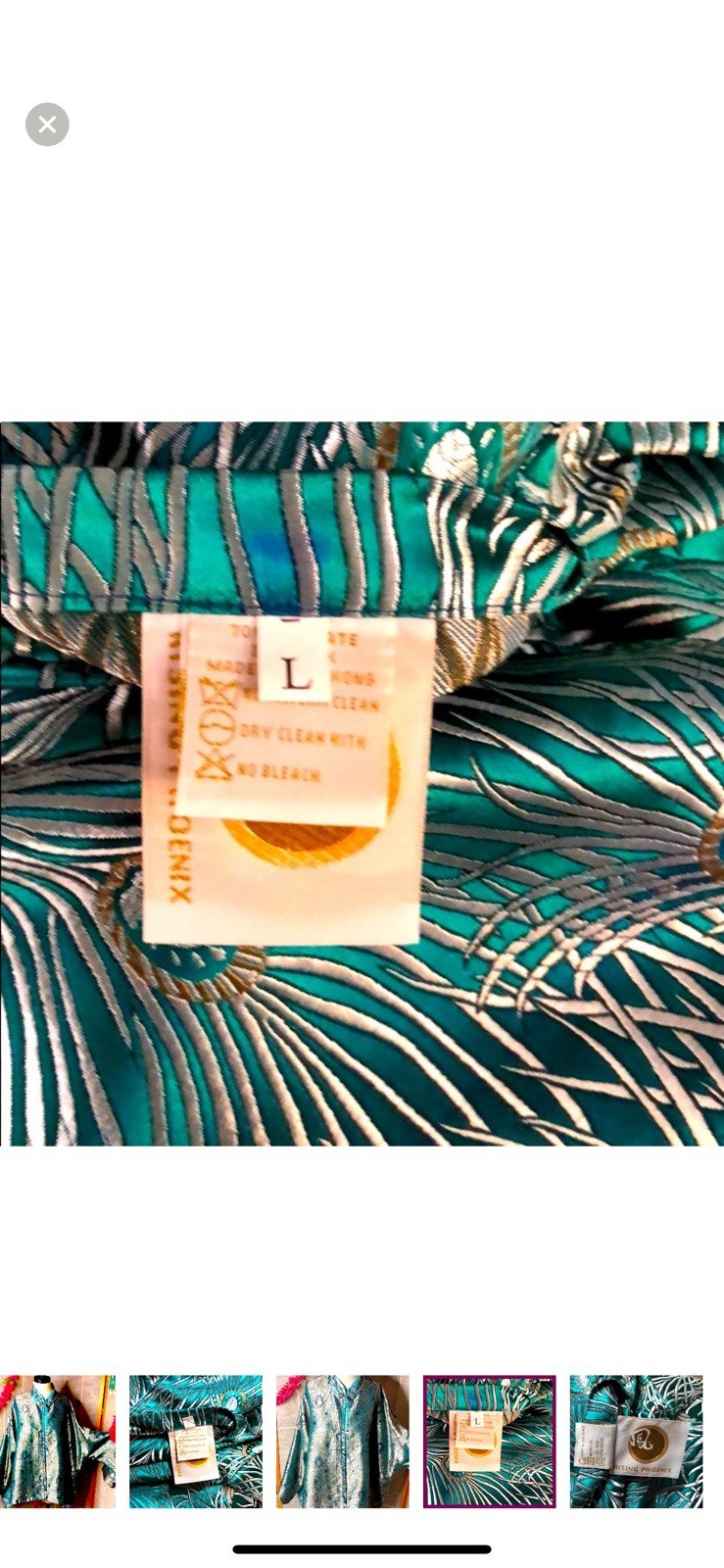 Vintage Rising Phoenix Silk Blouse I 1980s 1990s Teal Peacock KimonoStyle Top L