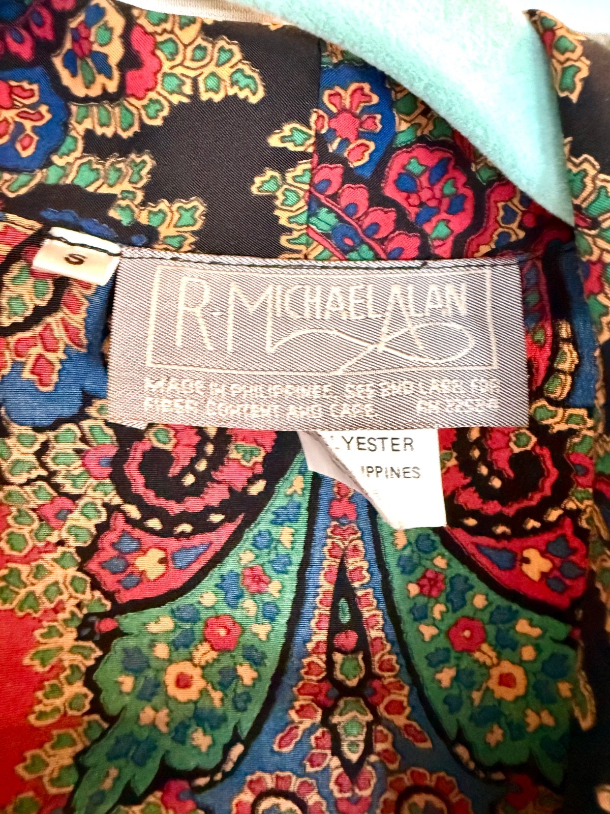 Vintage R Michael Allen 80’s Paisley Red Black Robe Full Collar sz S