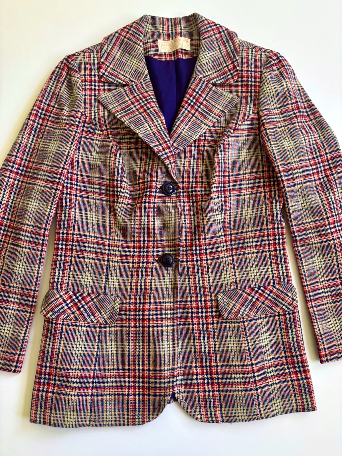 Vintage Pendleton Wool Blazer Plaid USA Fitted Jacket Womens 12