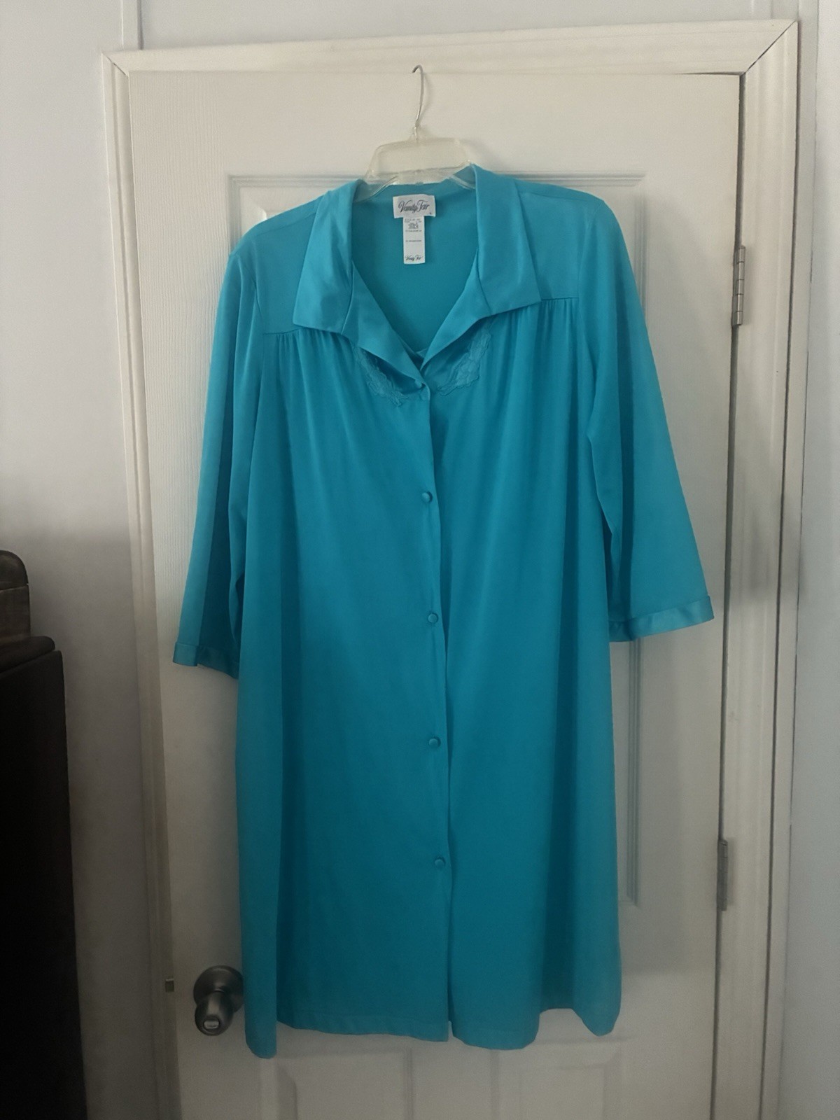 Vintage Vanity Fair Teal Aqua Nylon Nightgown & Robe Set Sz Large 42
