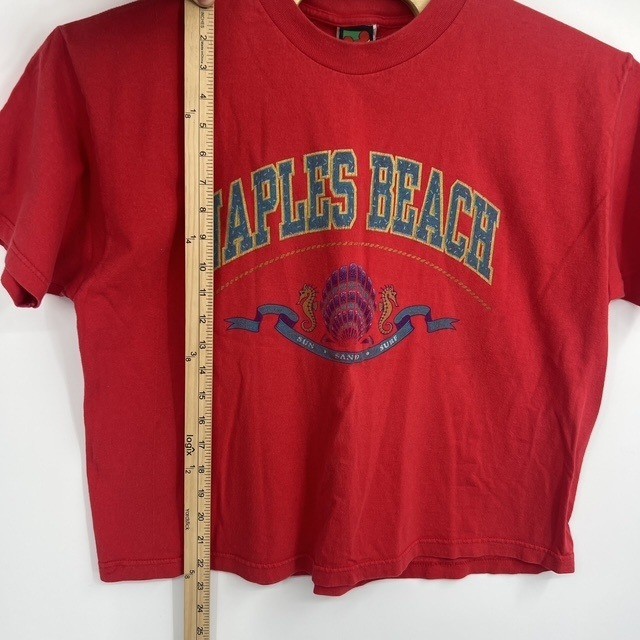 Vintage Mickey Unlimited Naples Beach Florida Red Cropped T-Shirt Size Large