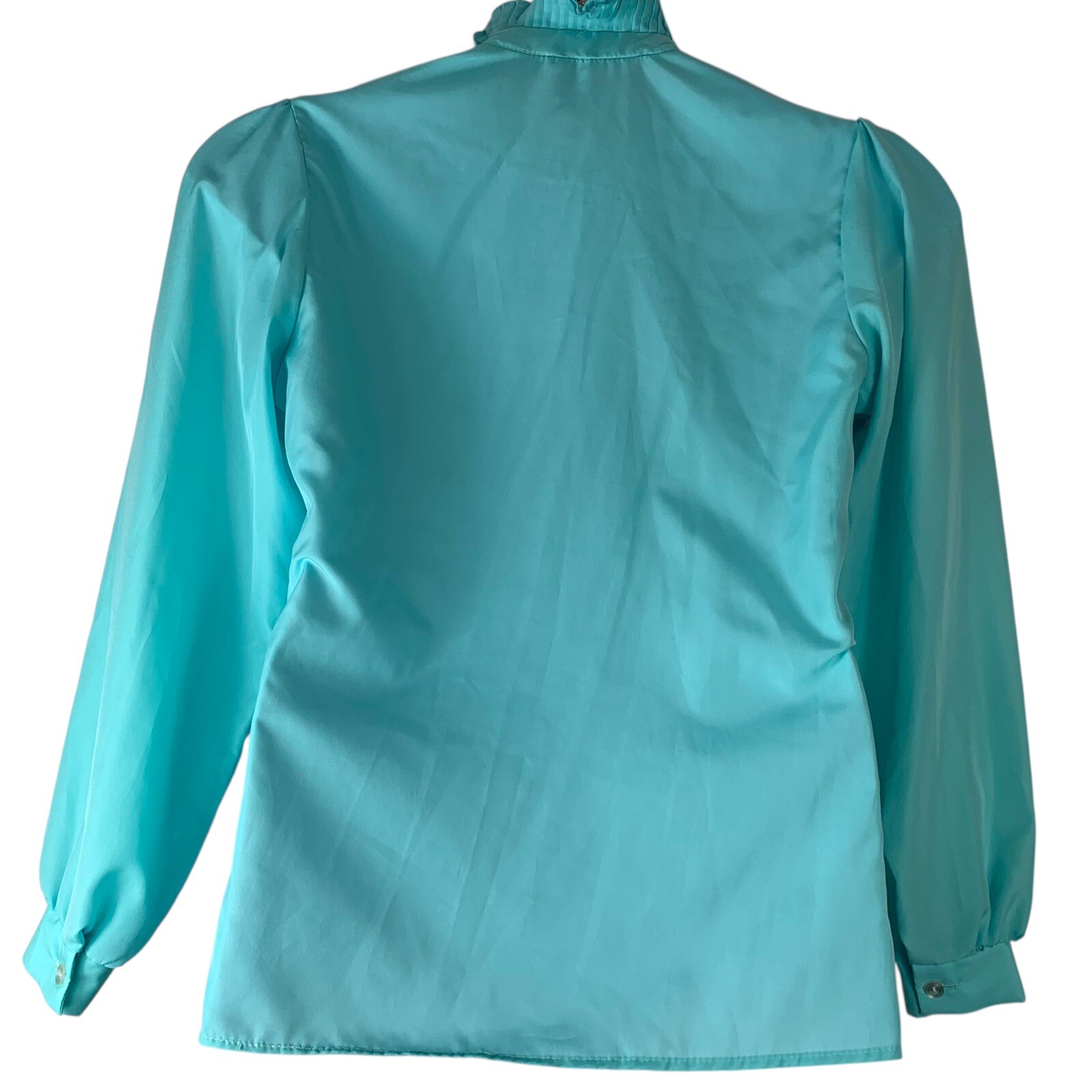 Vintage Blouse Size 10 Blue Button Front Tie Ruffled Neckline Copy Cats