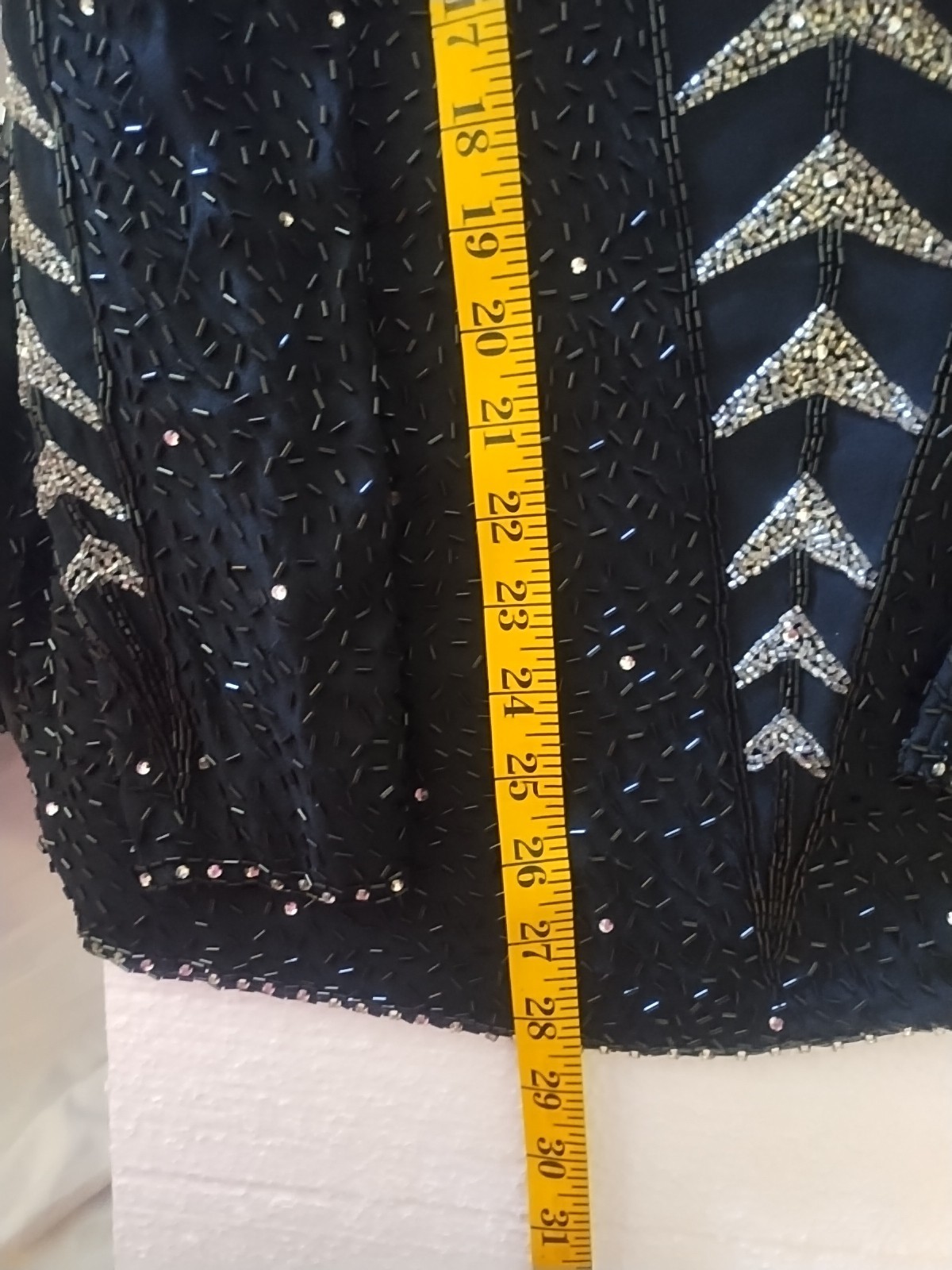 Vintage Oleg Cassini Black and Silver Beaded Cocktail Blouse Silk