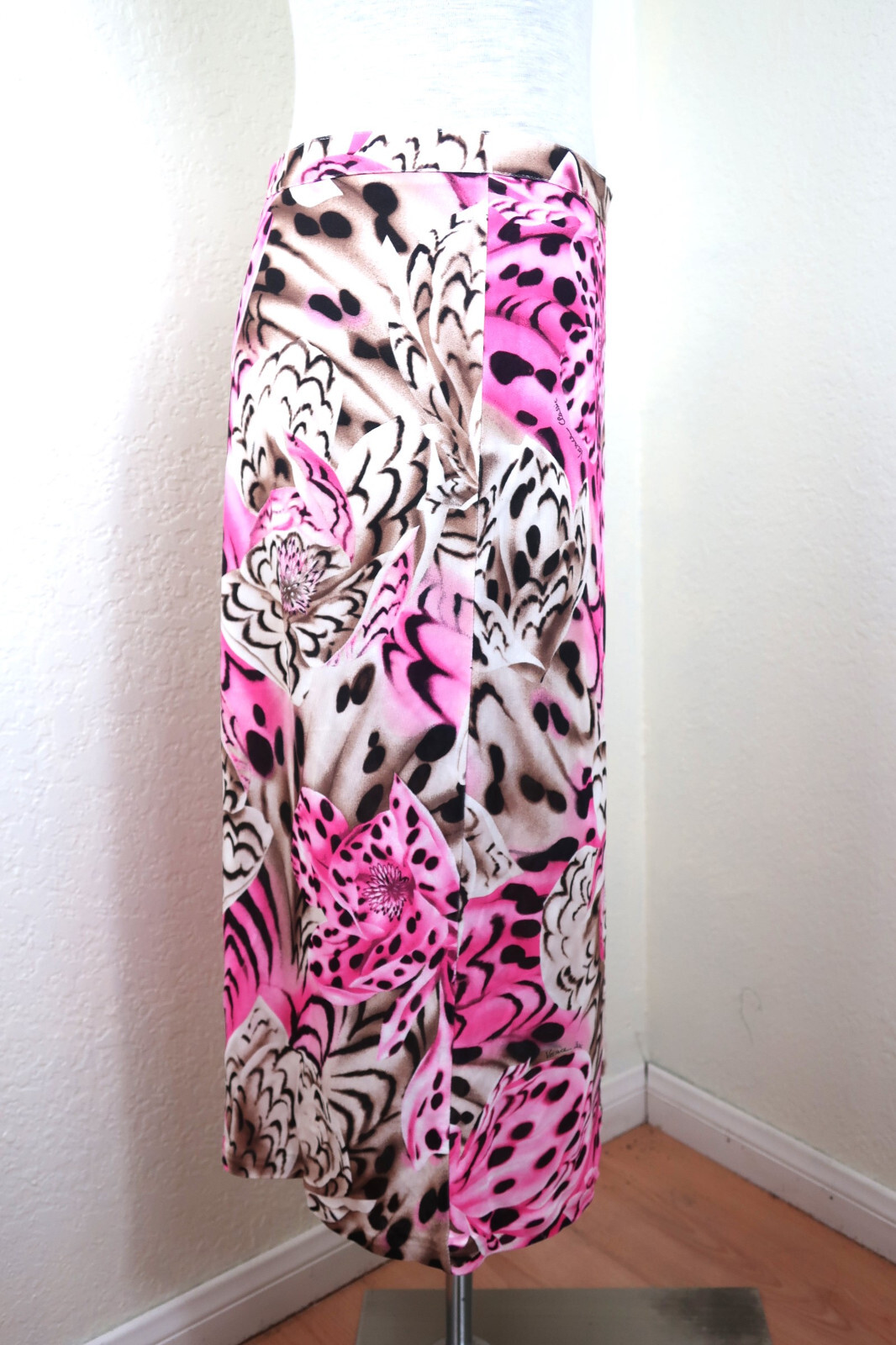 Vintage Gianni VERSACE Classic Bright Pink Leopard Pencil Skirt Medium 42 7 8