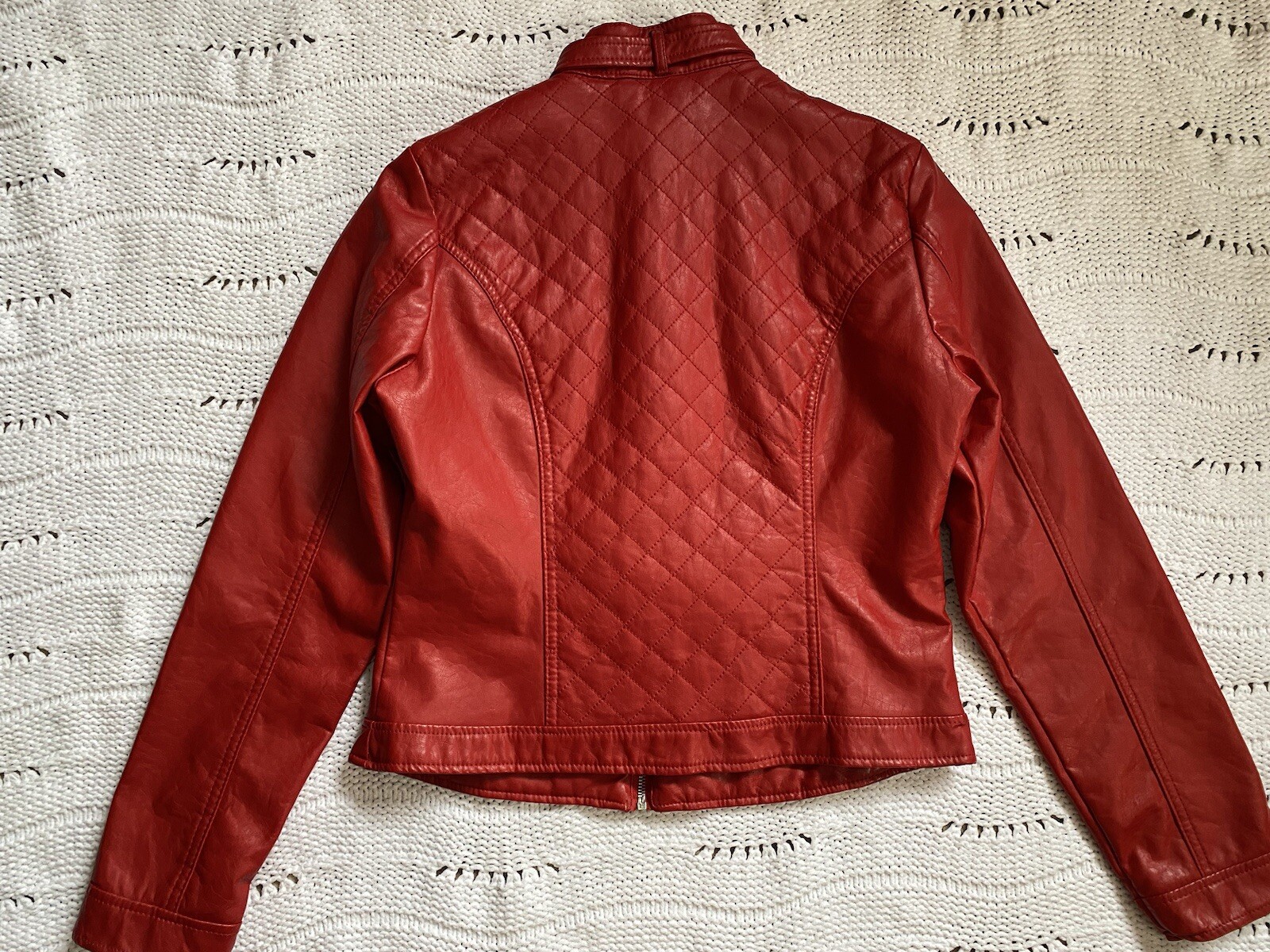 VTG ROUTE 66 Y2K Red Faux Leather PU Biker Retro Moto Jacket Thriller Women M