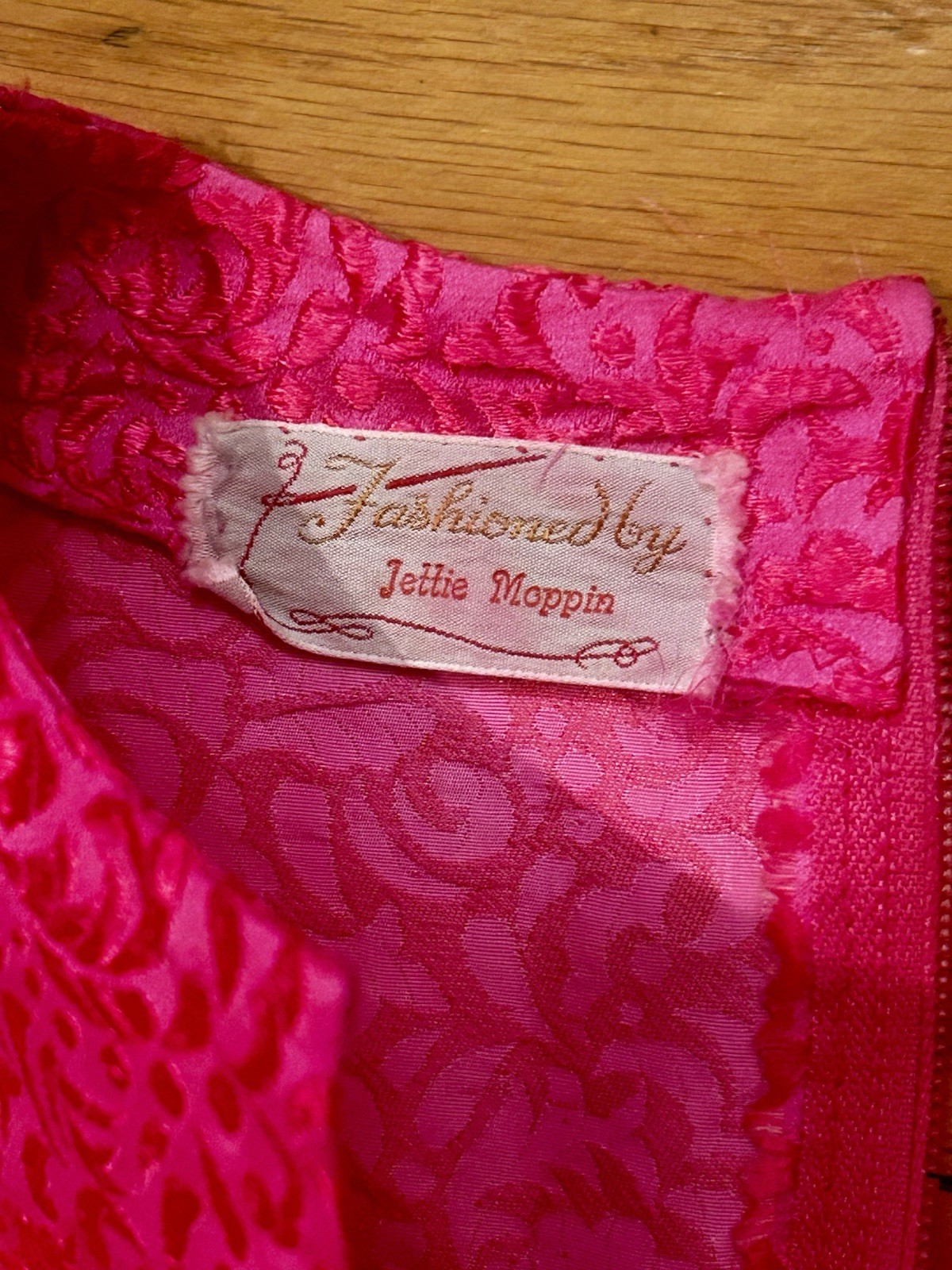 Vtg 50s 60s Handmade Hot Pink Jacquard Mod Go Go Cocktail Shift Mini Dress SZ S