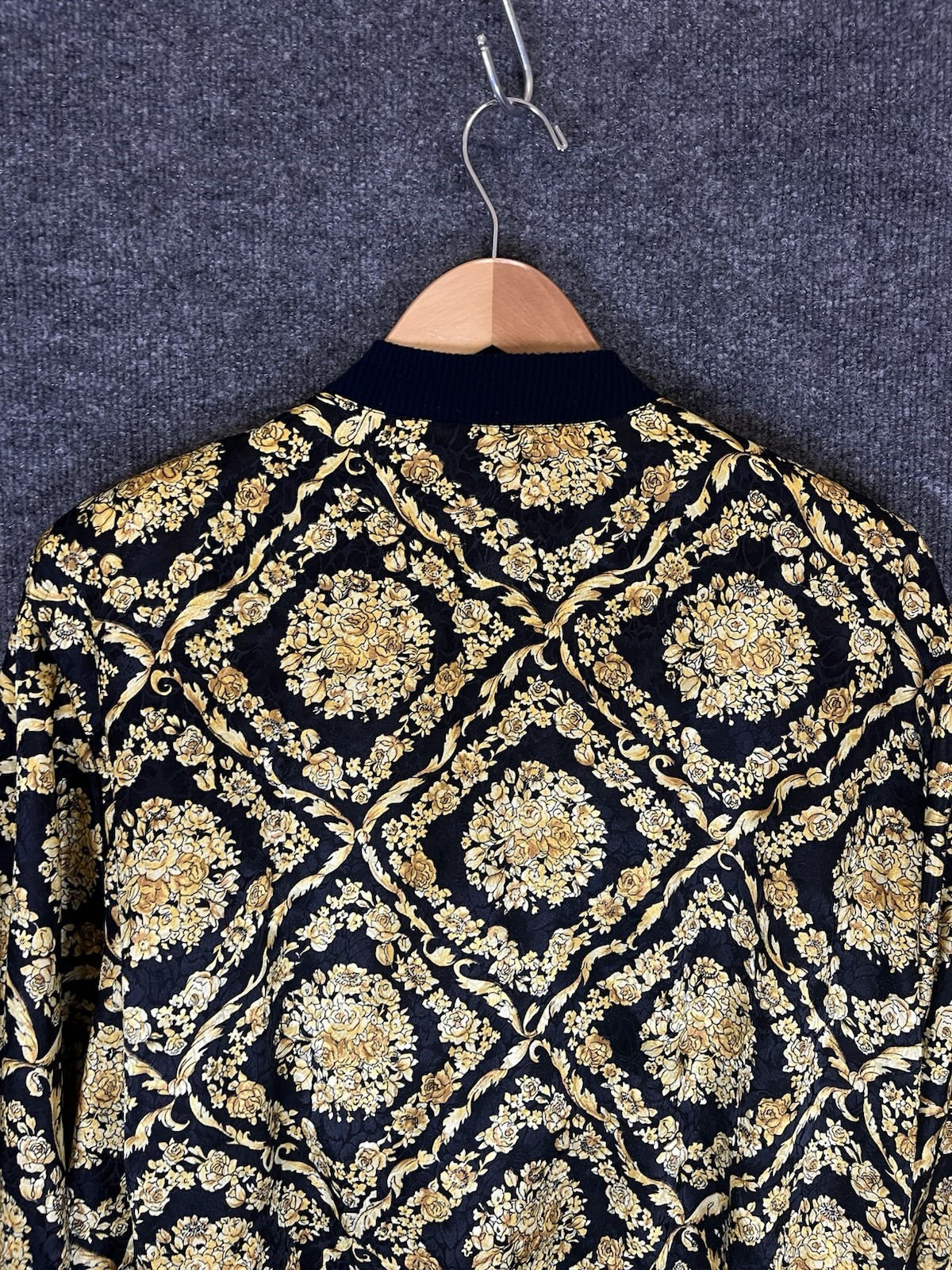 Vintage 80s 90s Papell Too Baroque Gold Floral Bomber Jacket Padded Shoulders