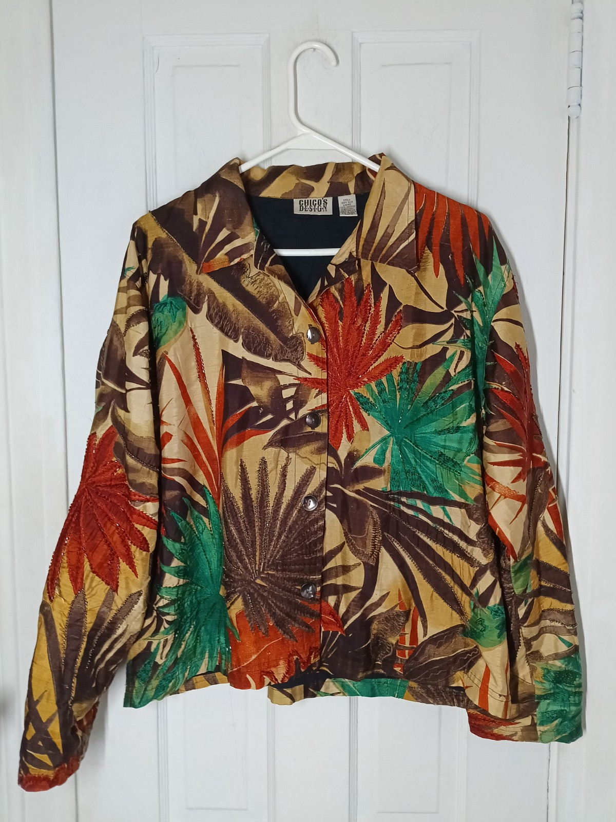 Vintage 2 Chico’s Design Silk Maui Blazer Jacket Embroidered Beaded Tropical B8