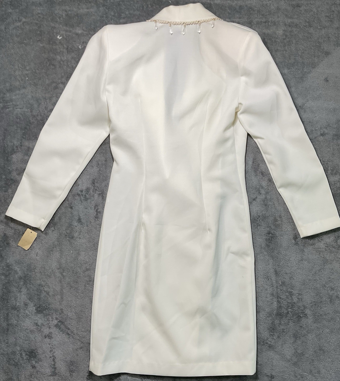 VTG 80s White Blazer Dress ILGWU USA Beaded Bridal Minimalist Power Dress 8