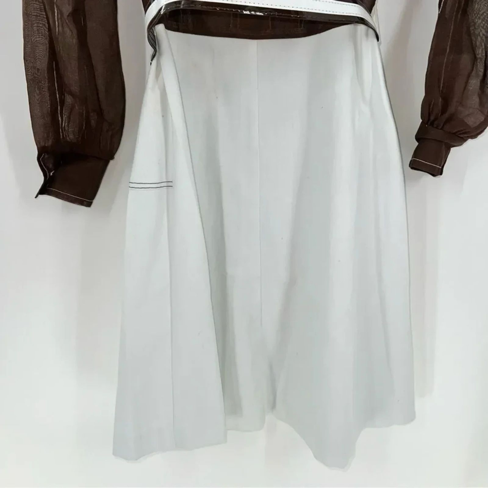 Kenny Classics 60s Sheer Brown Blouse w/Solid White Skirt Accent Stitching-Sz 8