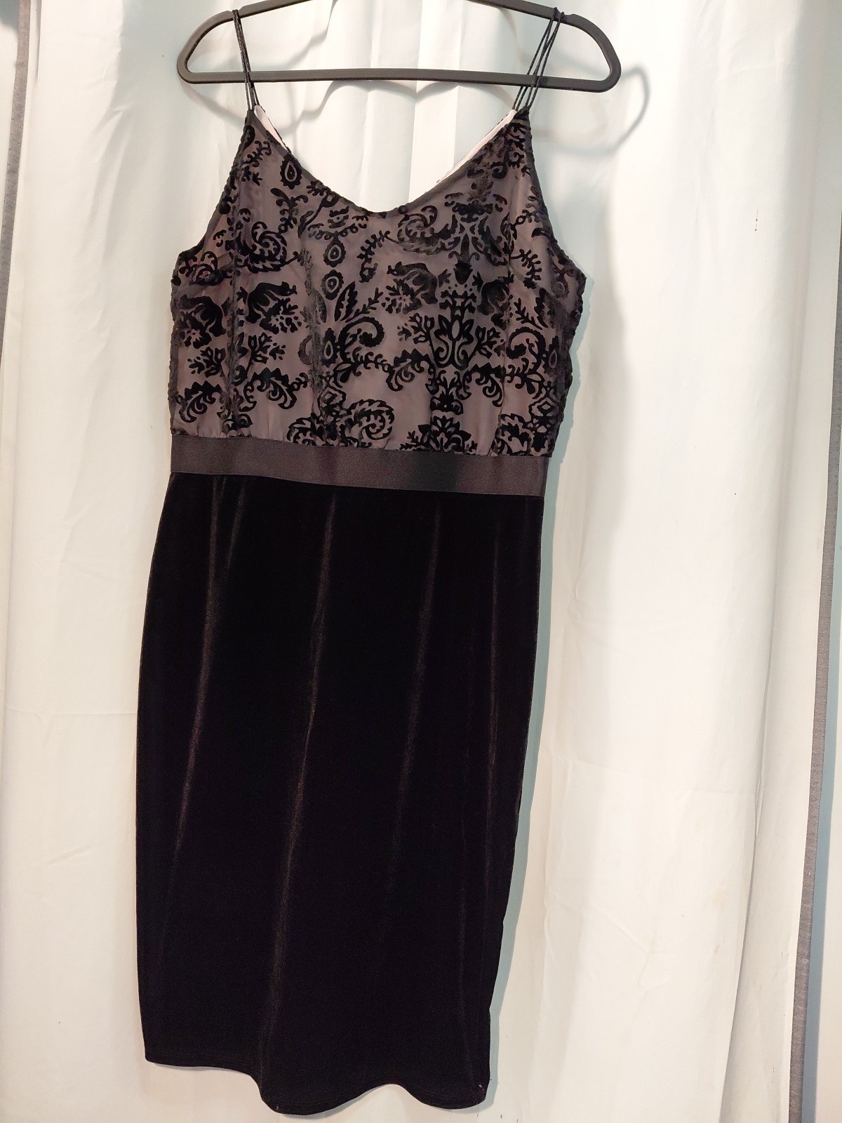 Vintage 90s Y2k Spaghetti Strap Velvet Burnout Little Black Dress Sz M Holiday