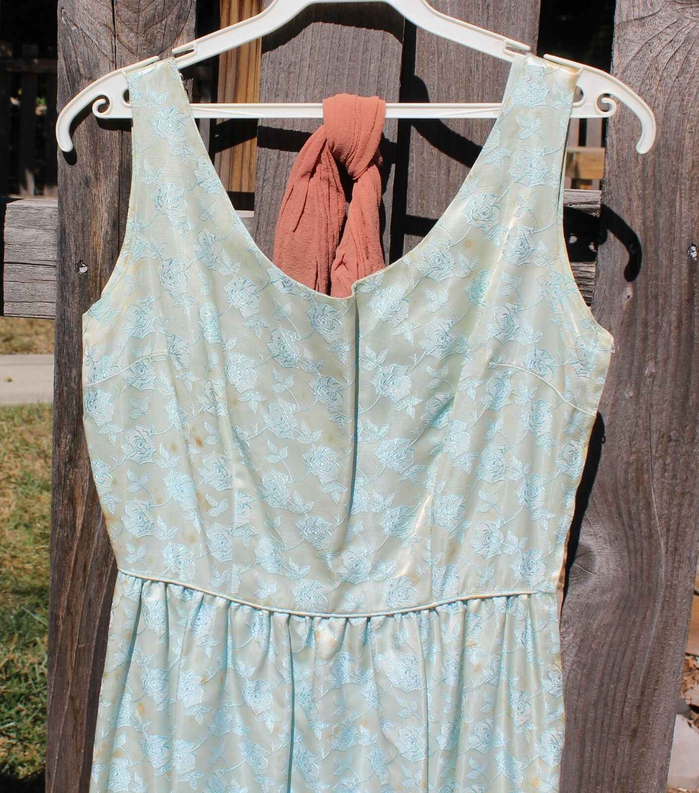 Vintage 1960 s Lacy Blue Gown, Cream Sweater, Nylons and Slip Small