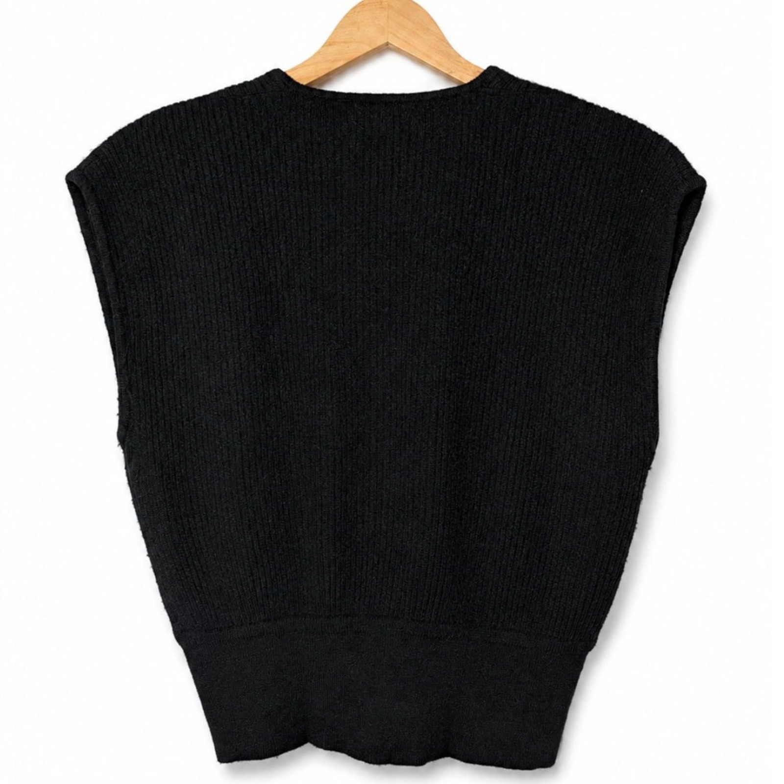 Vintage Evan-Picone Black Lambswool Angora Sweater Vest Frog Closure 80s