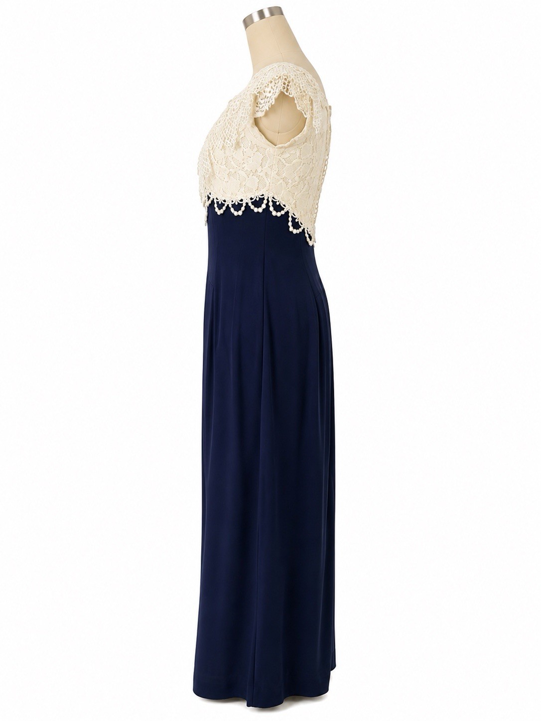 Vintage Scott McClintock Formal Gown Womens 8 Navy Ivory Lace Maxi Dress USA