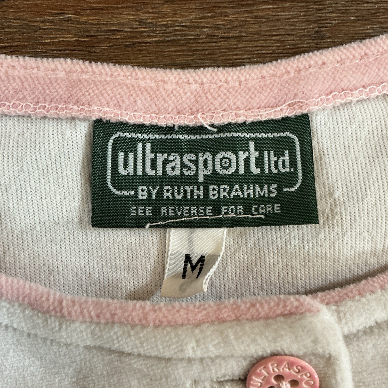 70s VTG Ultrasport Ltd Ruth Brahms Velour Vest M White Pink Button Crop #52D9