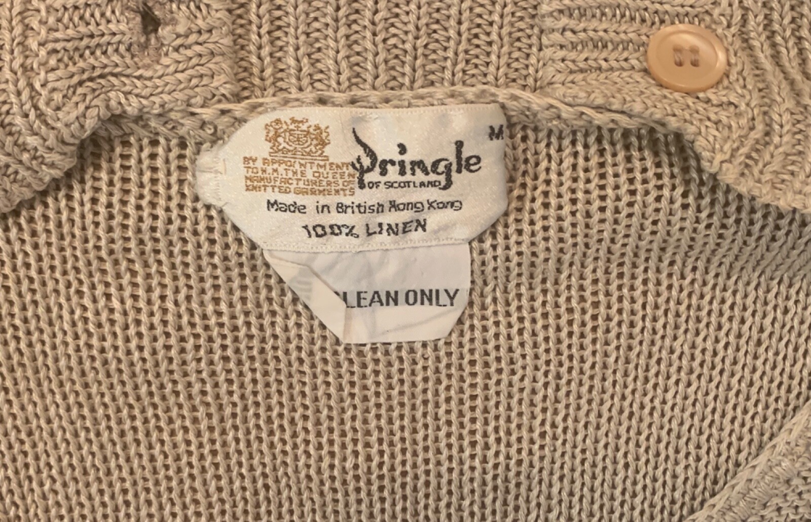 SET OF 2 Pringle of Scotland 100% Linen Tan Preppy Vintage Sweater Cardigan S/M