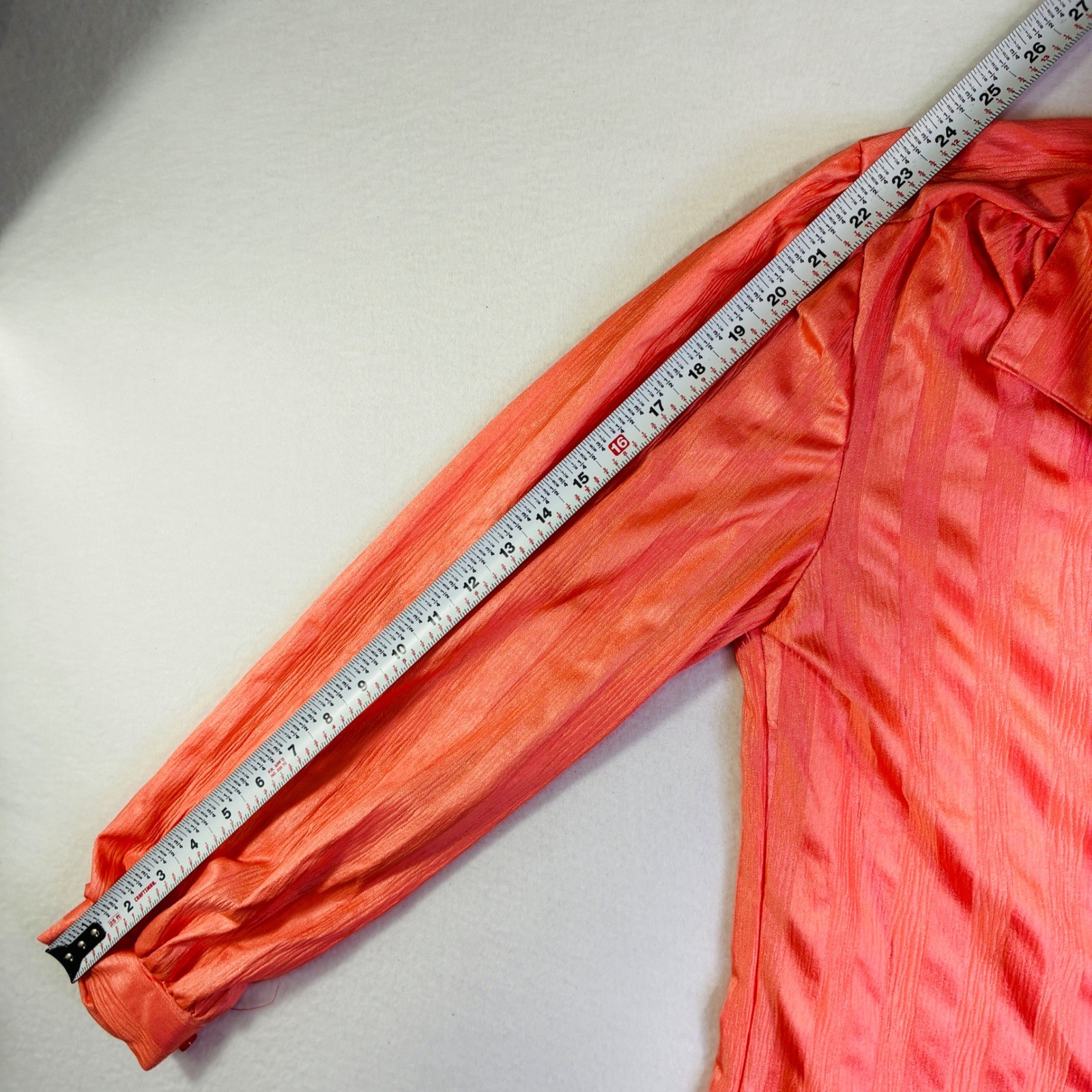 Vintage Copy Cats Coral Orange Striped Button Up Blouse Long Sleeve Size 18 USA