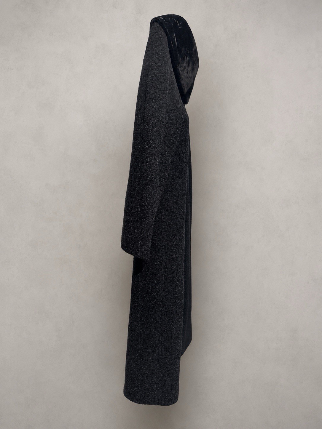 Vintage 1950s Lilli Ann Black Boucle Swing Coat Velvet Collar Rhinestone Buckle