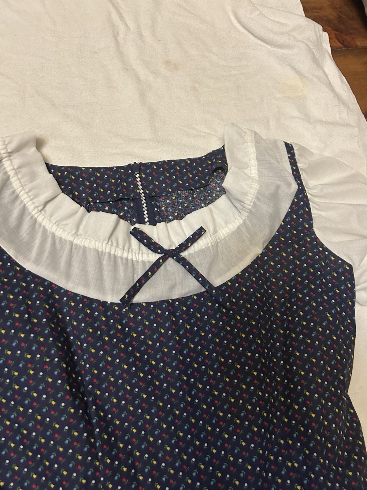 VTG 70s Navy Prairie Ruffled Square Dance Dress 160″ twirl skirt country sm med
