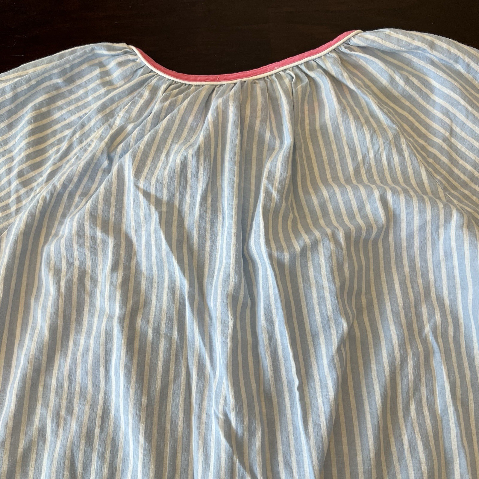 Cotillion Vtg Nightgown Blue Striped Floral Seashell Pocket Sz L NO SIZE TAG