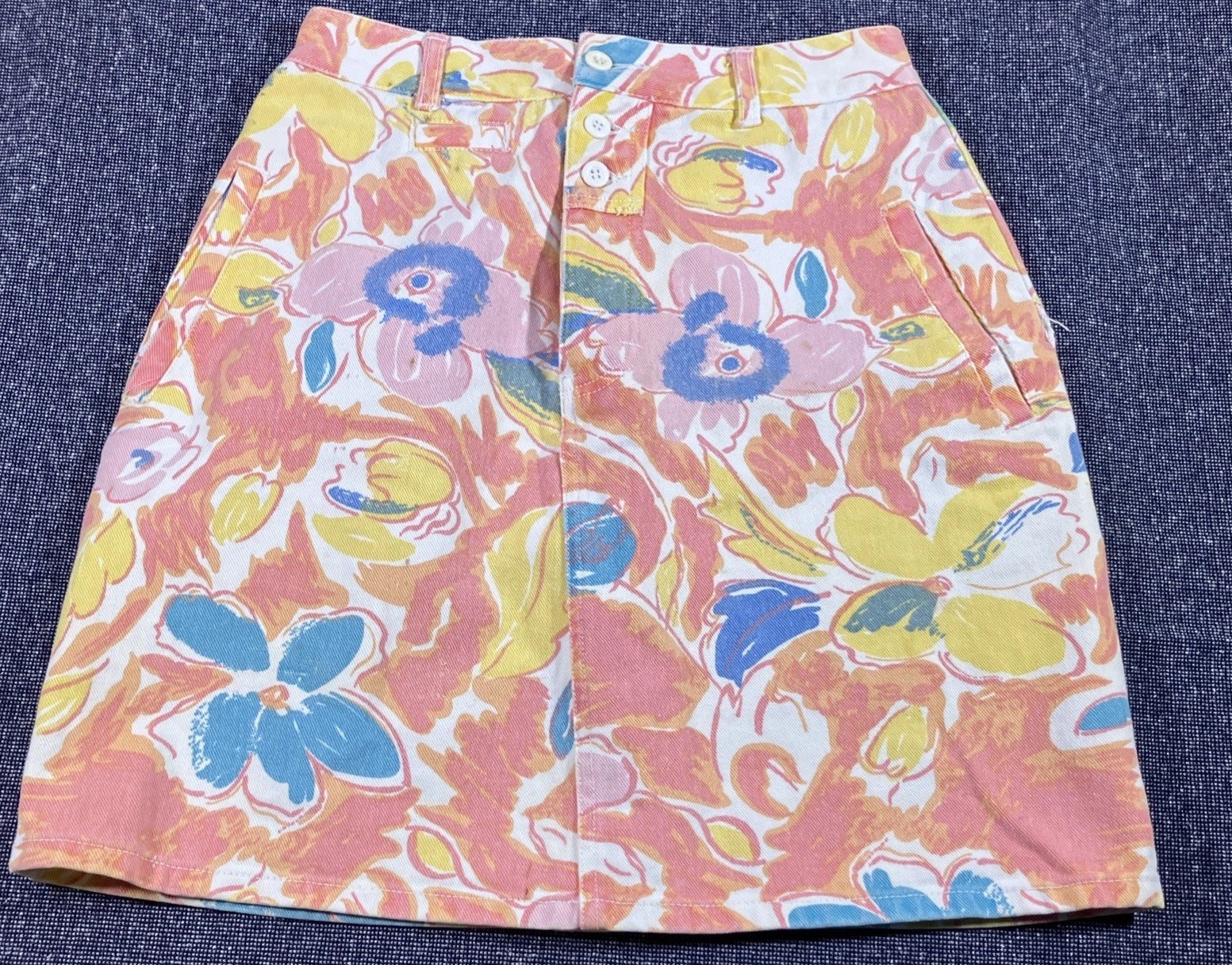Union Bay Vintage 80s 90s Women’s Size 11 Floral 100% Cotton Skirt Pockets VTG