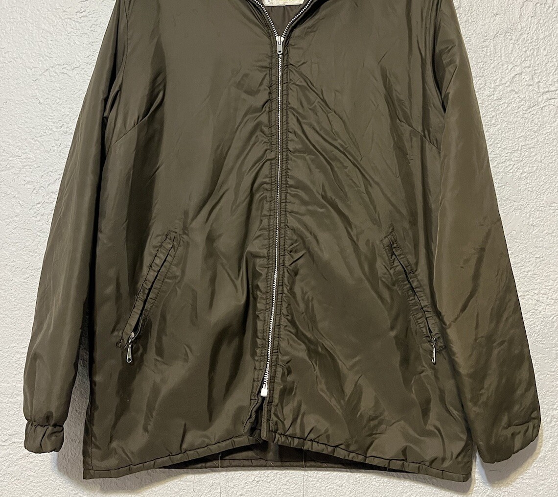 SPORTCASTER Ski Fashions Women’s L Olive Green Parka Coat Jacket Distressed Vtg