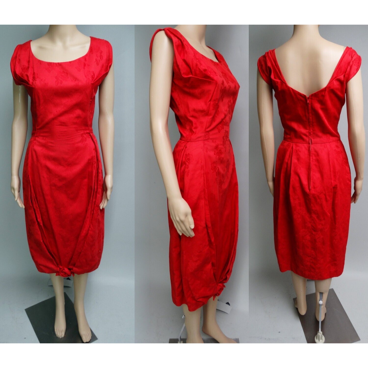 Vintage 1950s Red Cocktail Dress M. Nadler Cotton Sateen AS IS