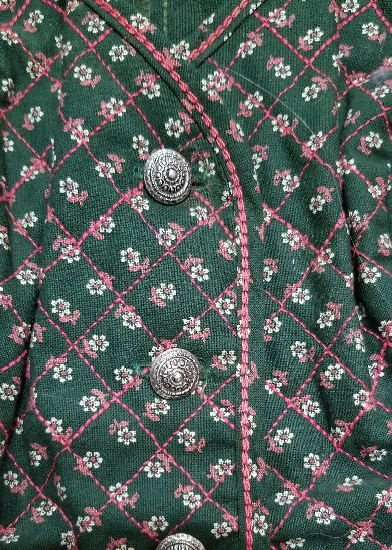 Vintage German Perry Trachtenmoden Quilted Oktoberfest Vest Pewter Buttons S