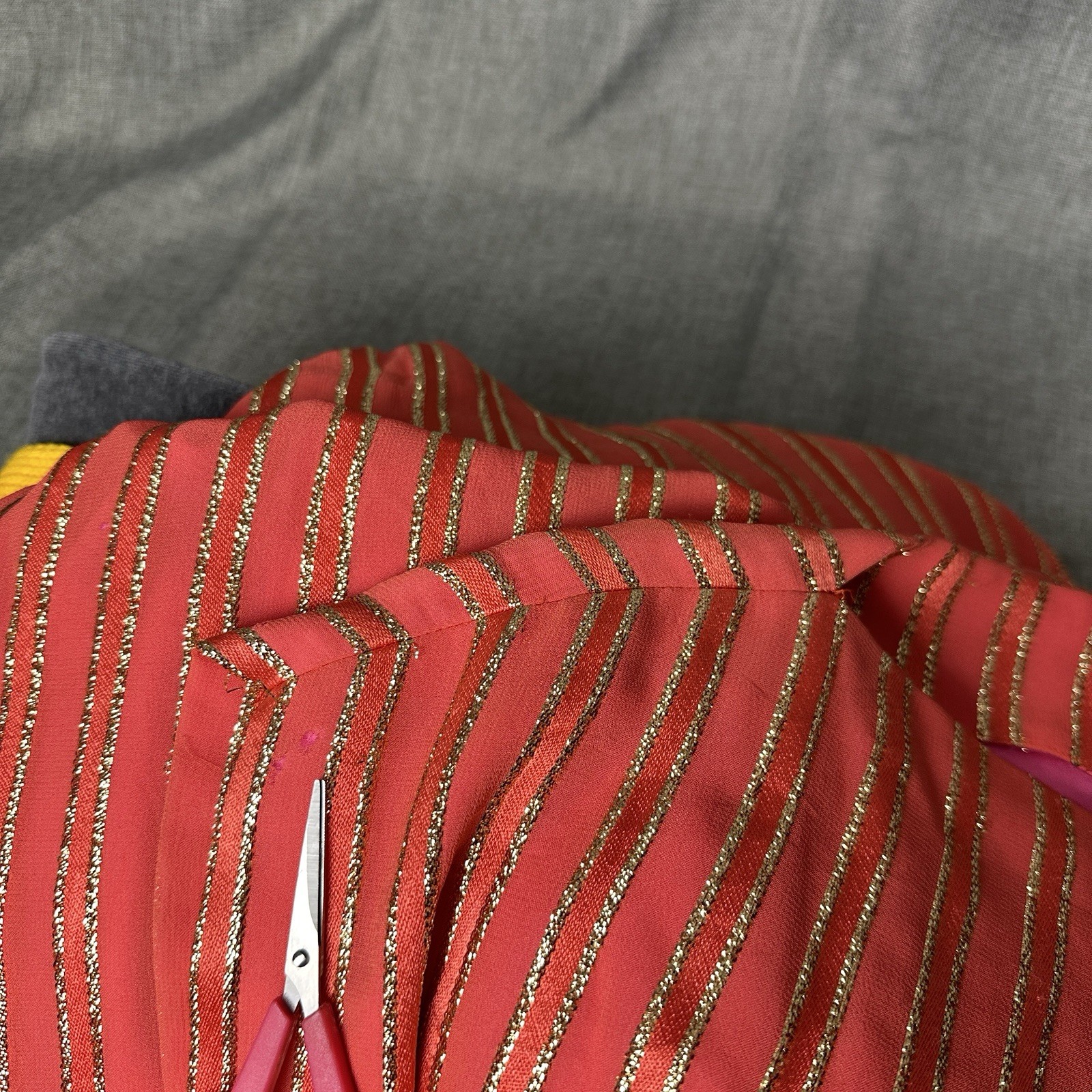Vintage Robert-David Morton Orange Gold Metallic Stripe Cocktail Dress 70s Small